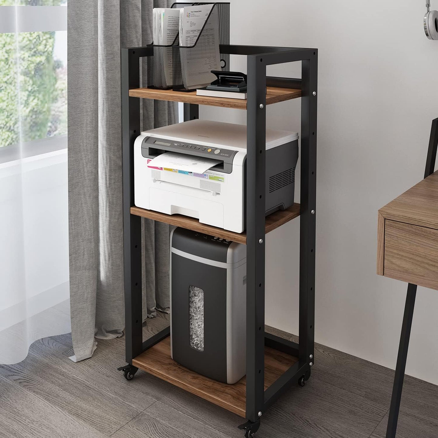Portable Printer Stand with Adjustable Storage