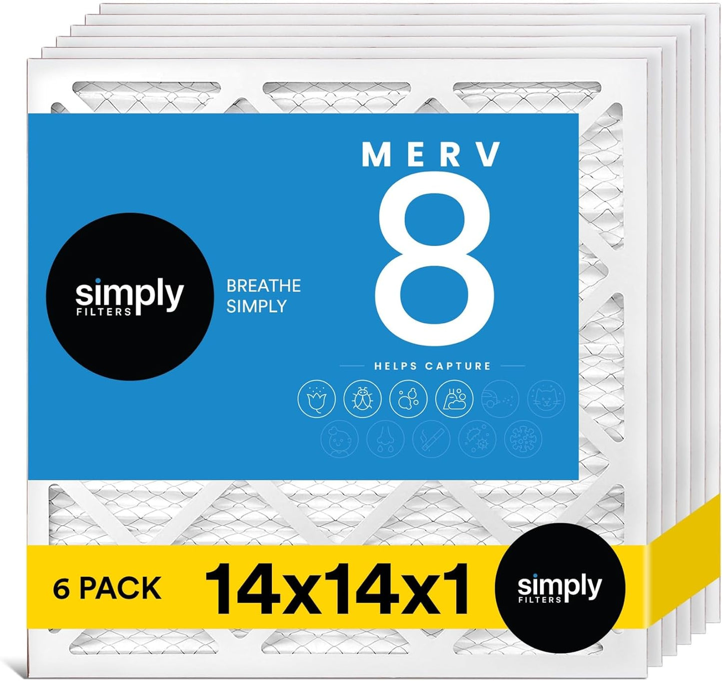 Simply 14x14x1 Air Filter for Home AC & HVAC - MERV 8, 6 Pack