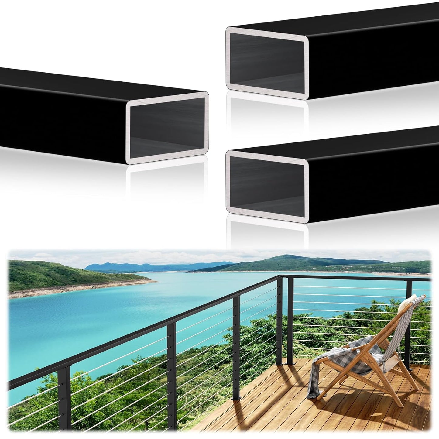 3 Pack 10FT Aluminum Black Handrail for Indoor Outdoor Use