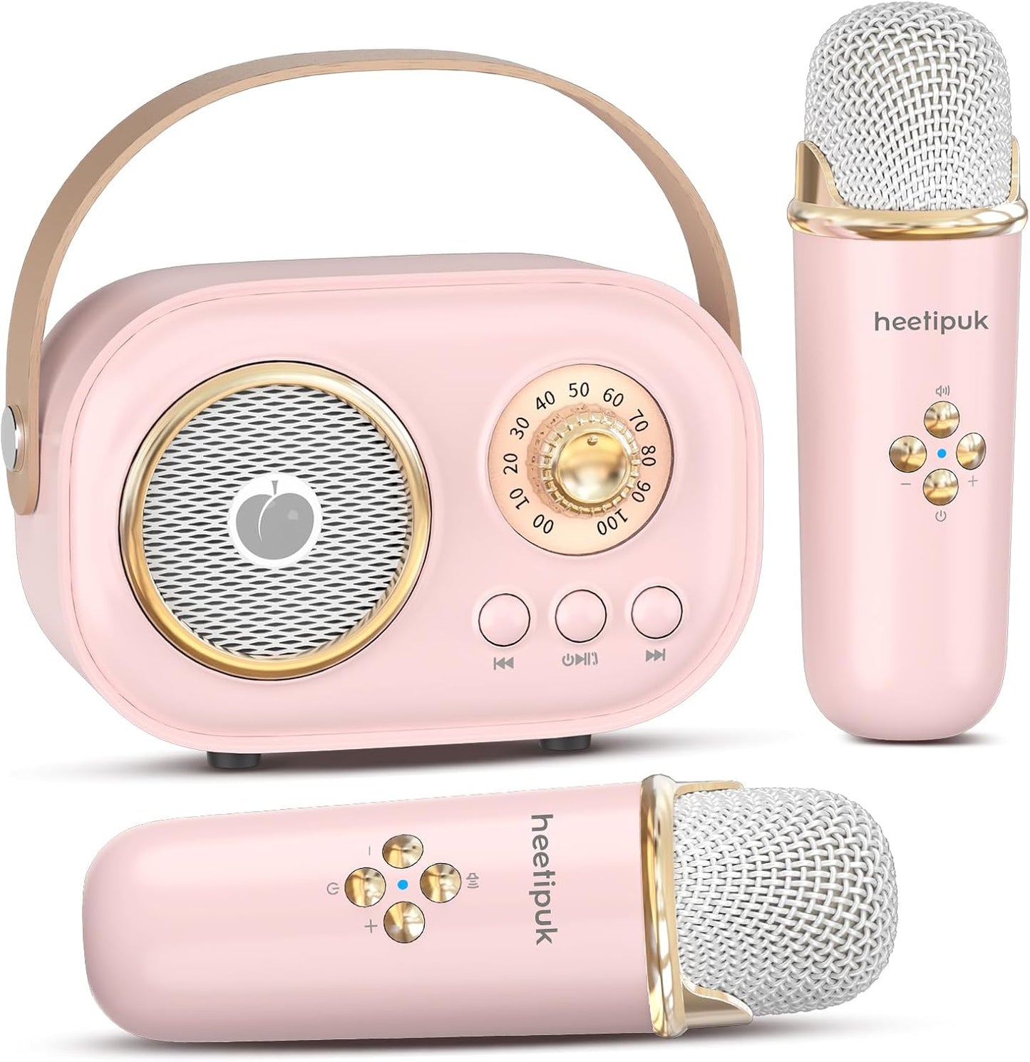 Karaoke Fun for All Ages: 2 Wireless Mics, Portable Speaker - Pink