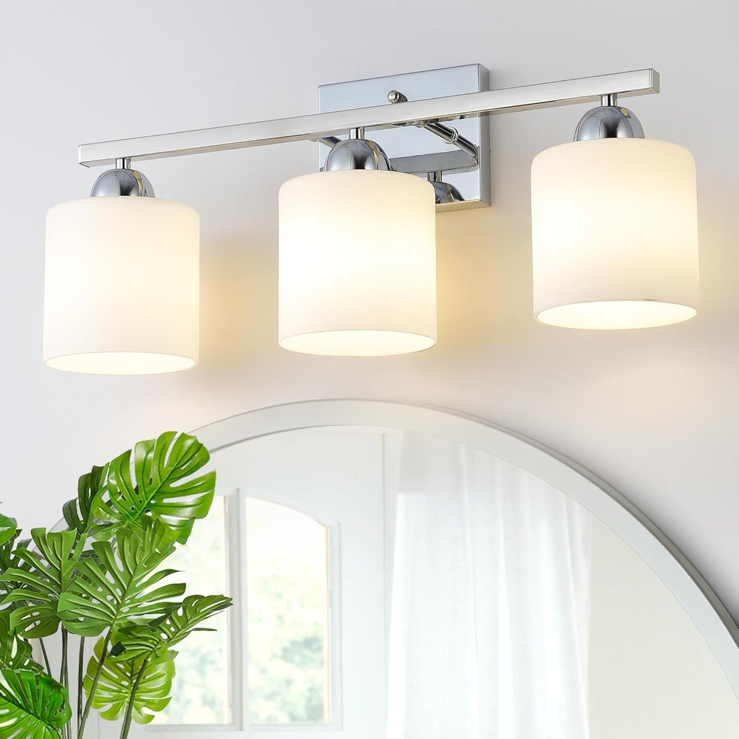 Stainless Steel Milk Glass Vanity Lights for Modern Bathrooms