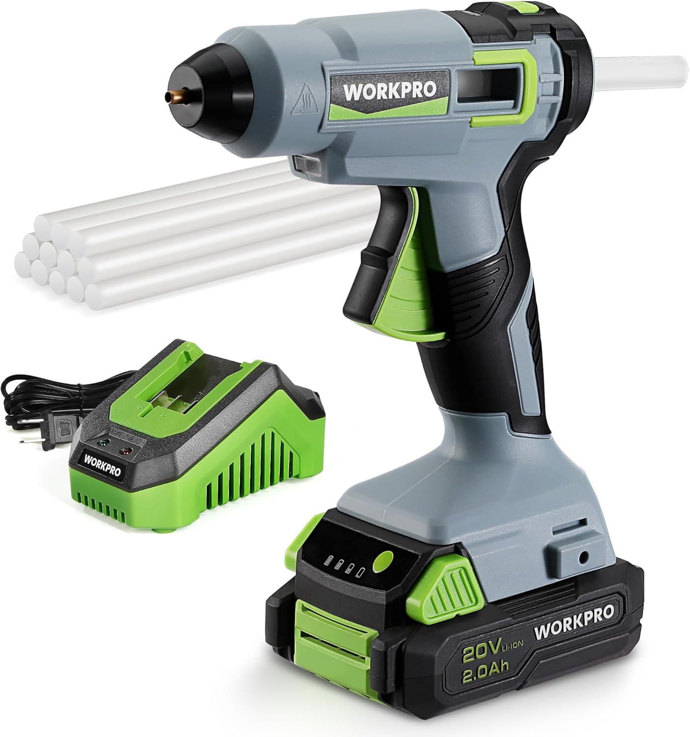 WORKPRO 20V Cordless Hot Melt Glue Gun Kit for Crafts & DIY