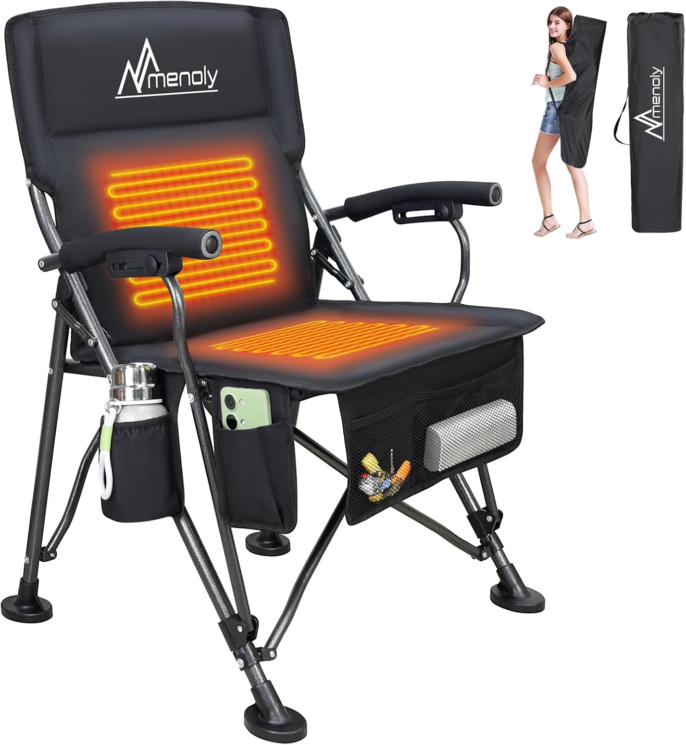 Portable Heated Camping Chair, 3 Heat Levels