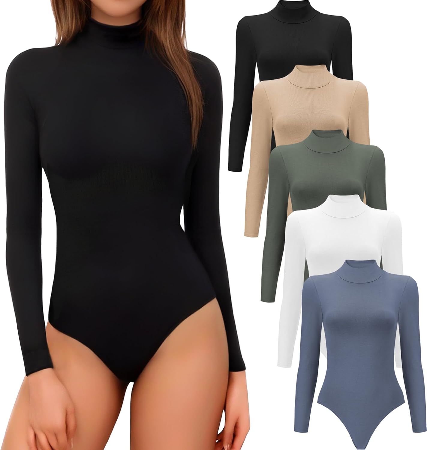 MLYENX Long Sleeve Bodysuits for Women - Casual Turtleneck Tops