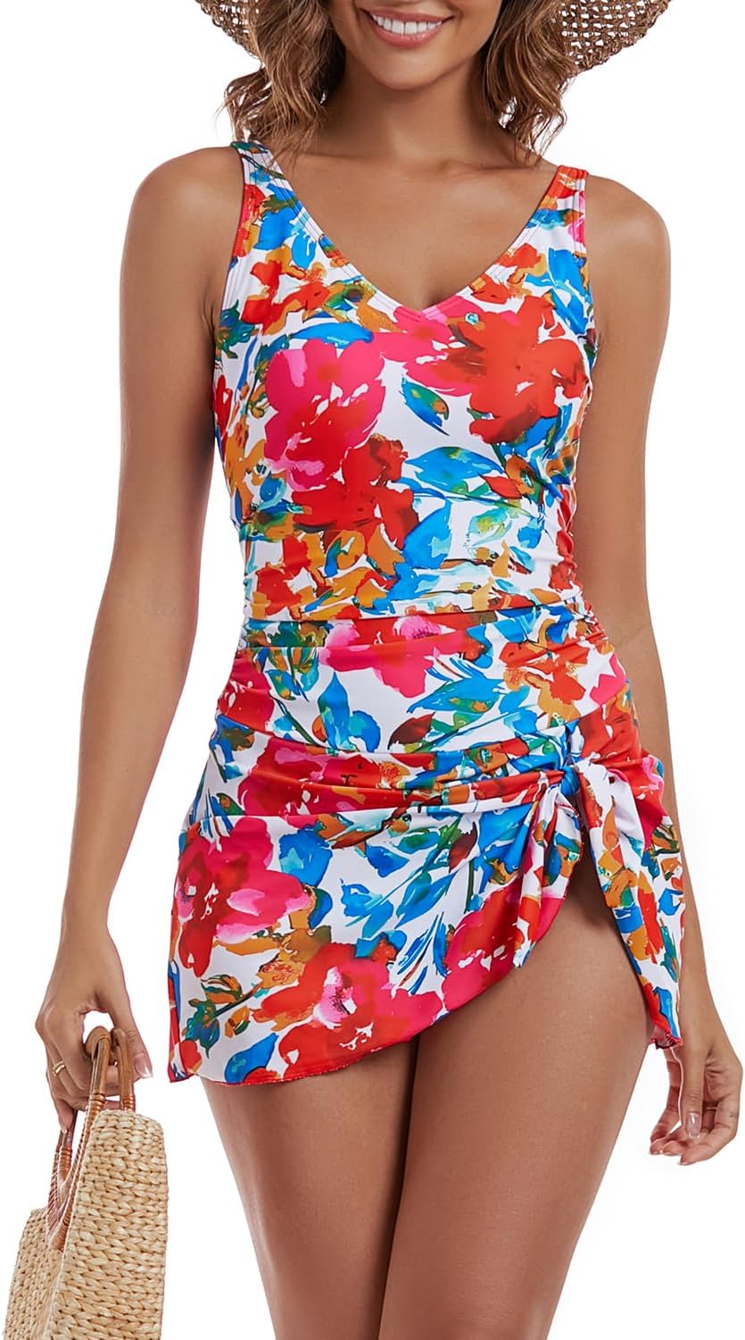 Flattering One Piece Swim Dress for Women with Tummy Control