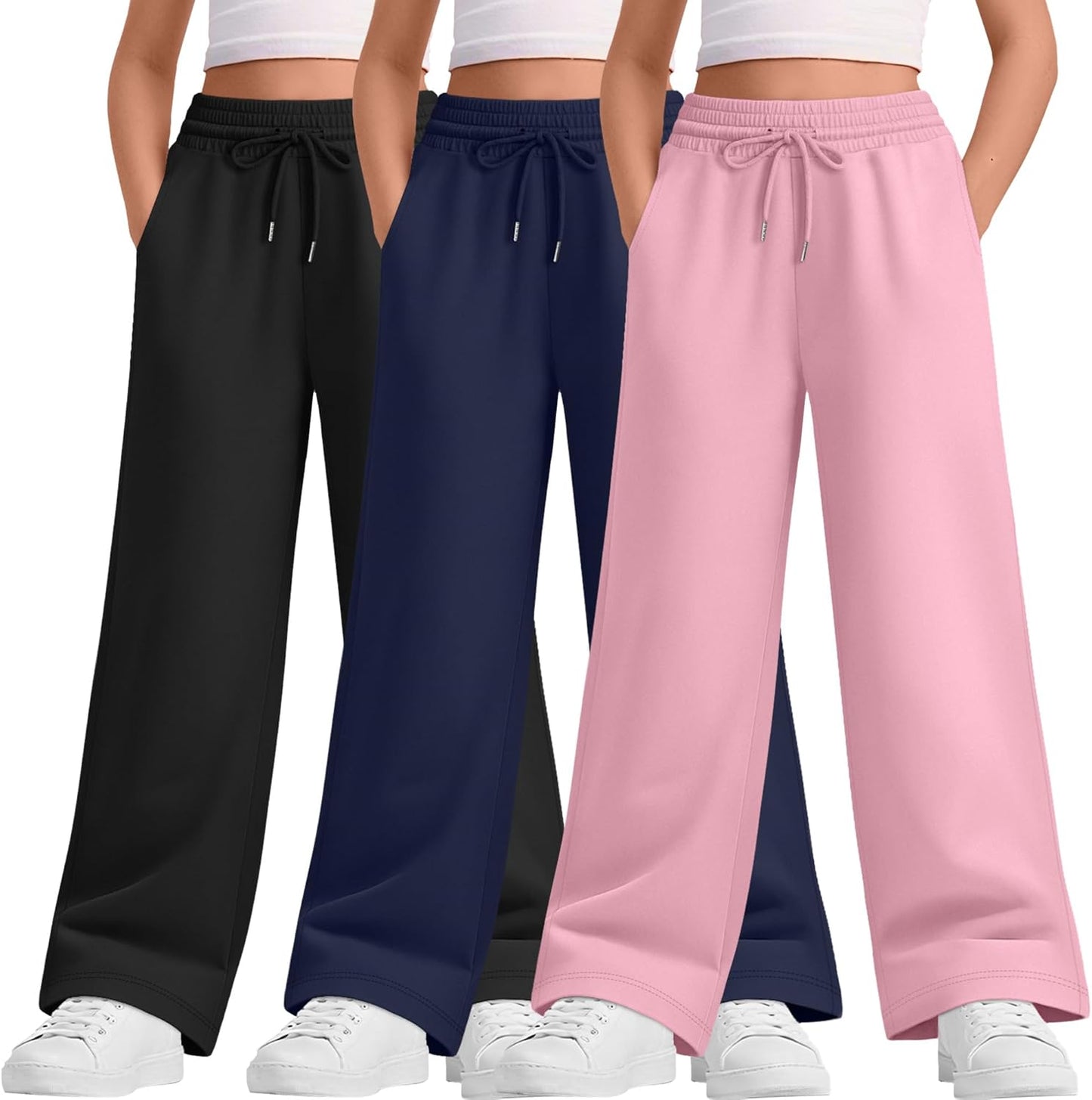 Teen Girls Wide Leg Sweatpants with Drawstring and Pockets