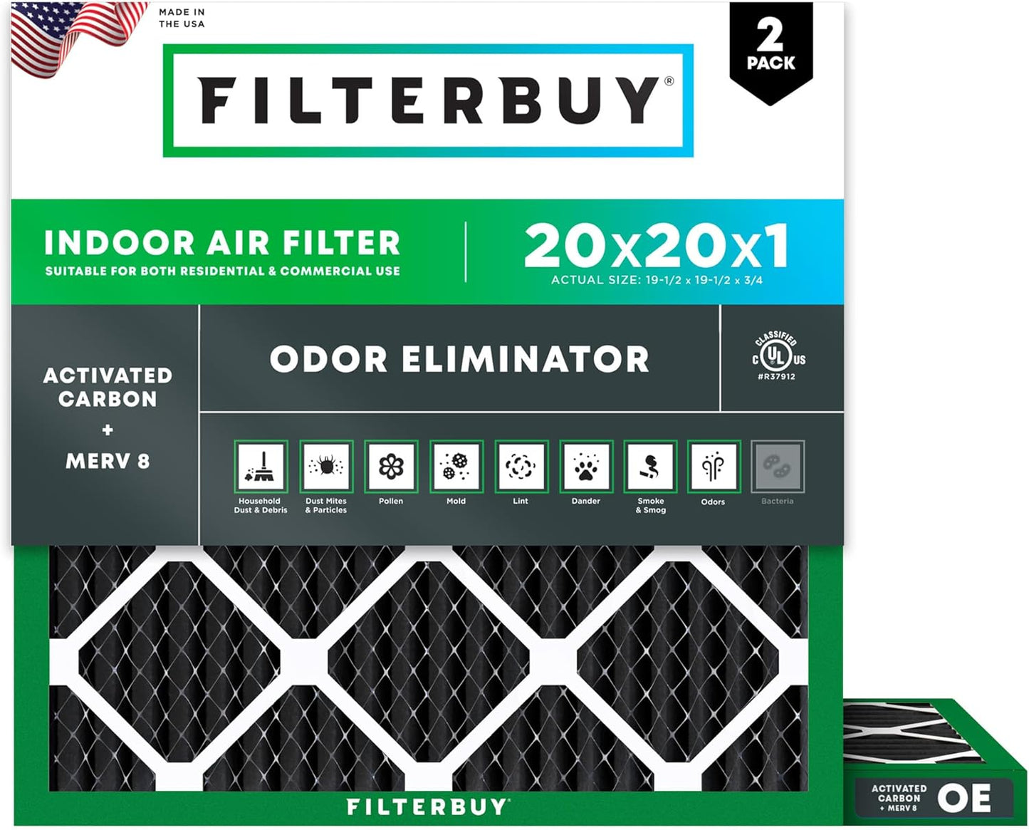 Filterbuy 20x20x1 Air Filter MERV 8 for Odor & Allergy Defense