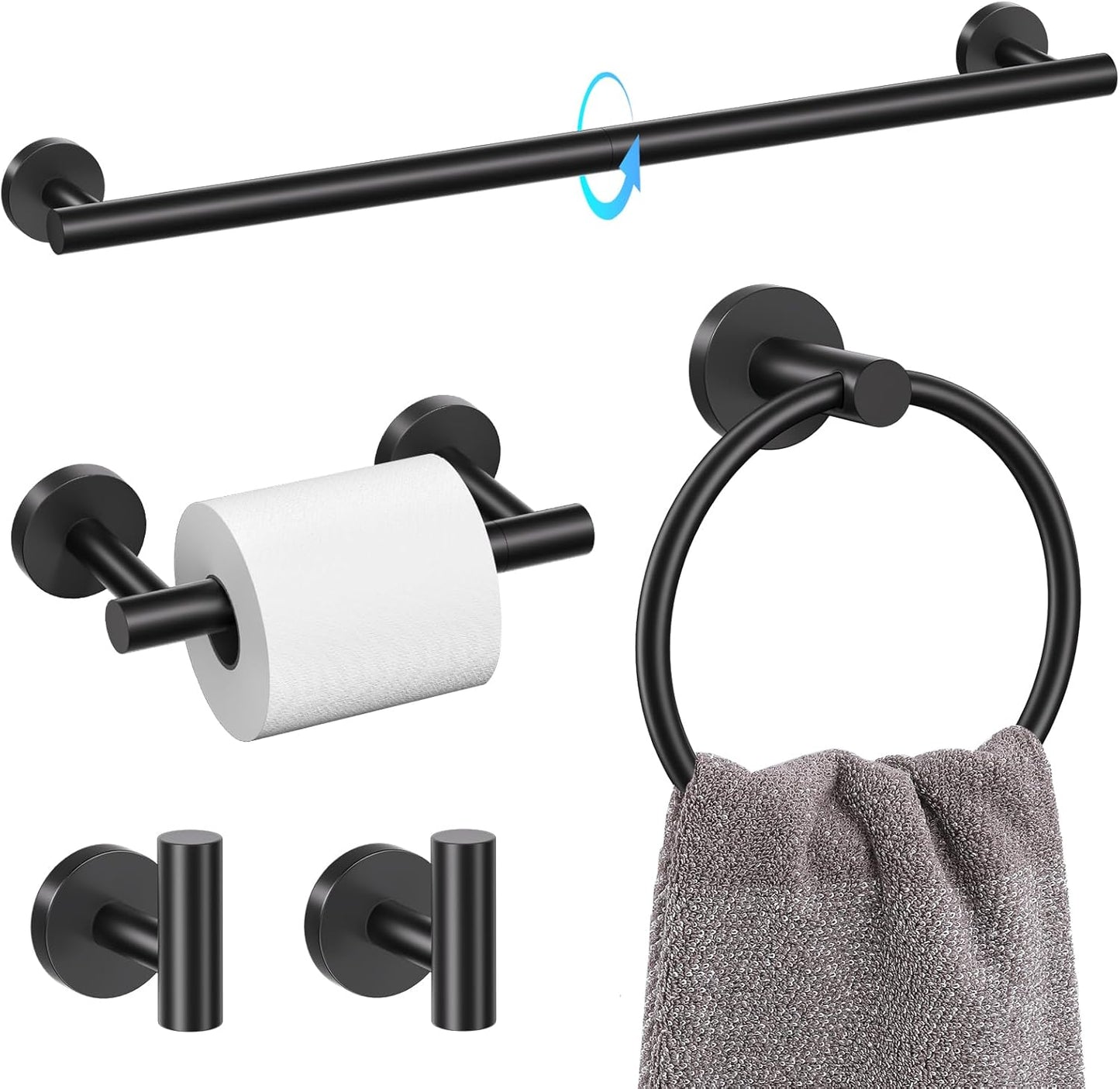 TQKAG Matte Black 5 Piece Bathroom Hardware Set for Style