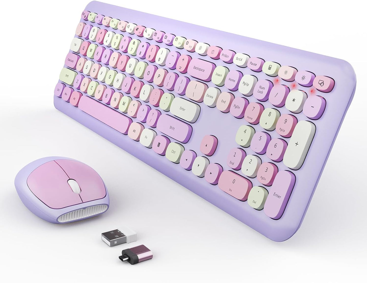 Colorful Retro Keyboard & Mouse Set - Low-Noise, Full Size, Wireless - SkyGive