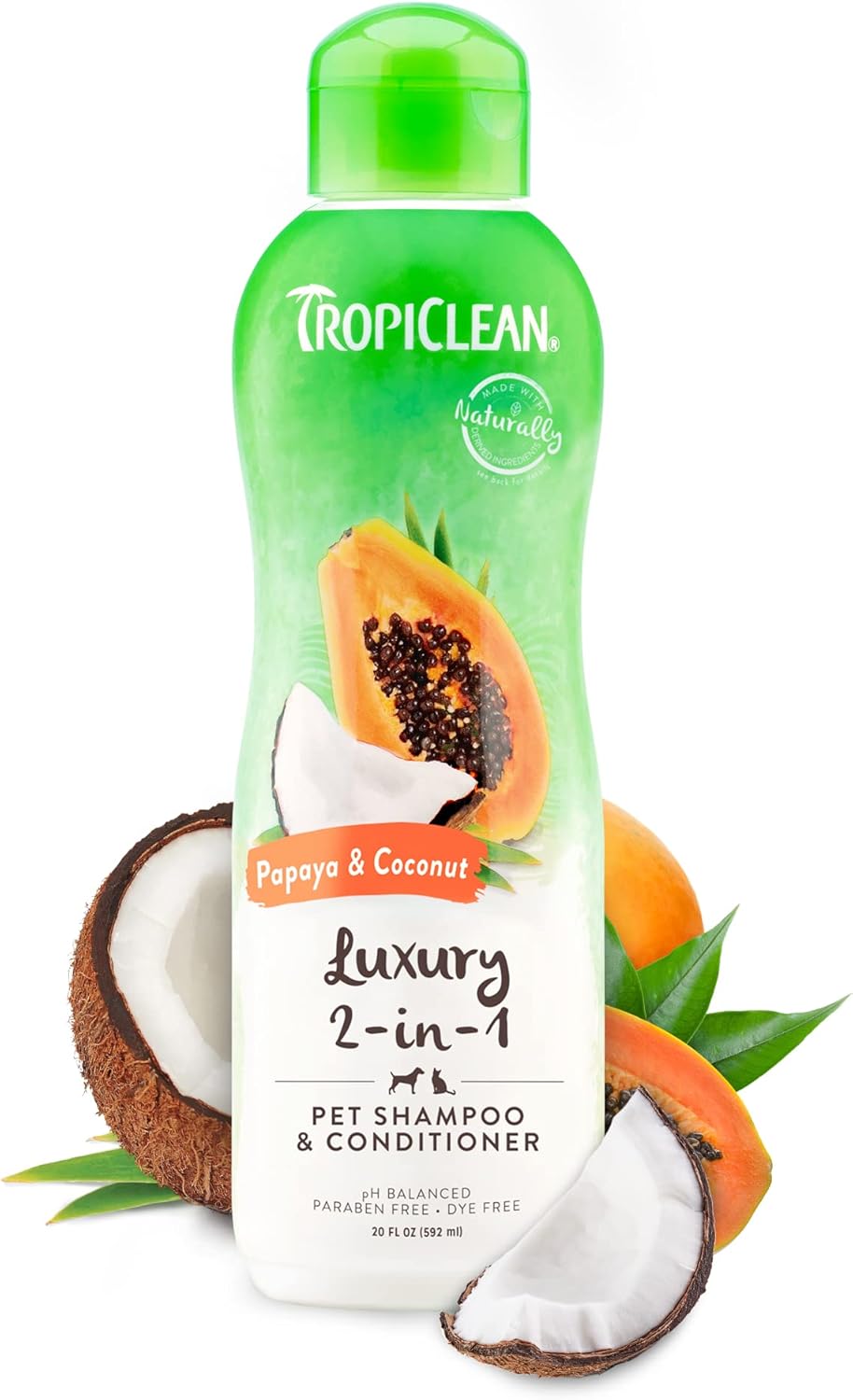 TropiClean 2-in-1 Dog Shampoo & Conditioner - Moisturizing, Papaya Scent
