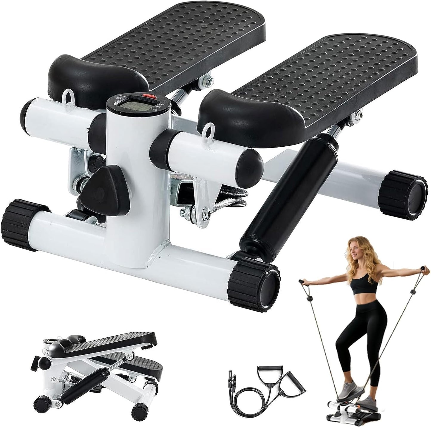 Mini Stepper with Resistance Bands for Home Exercise Workouts