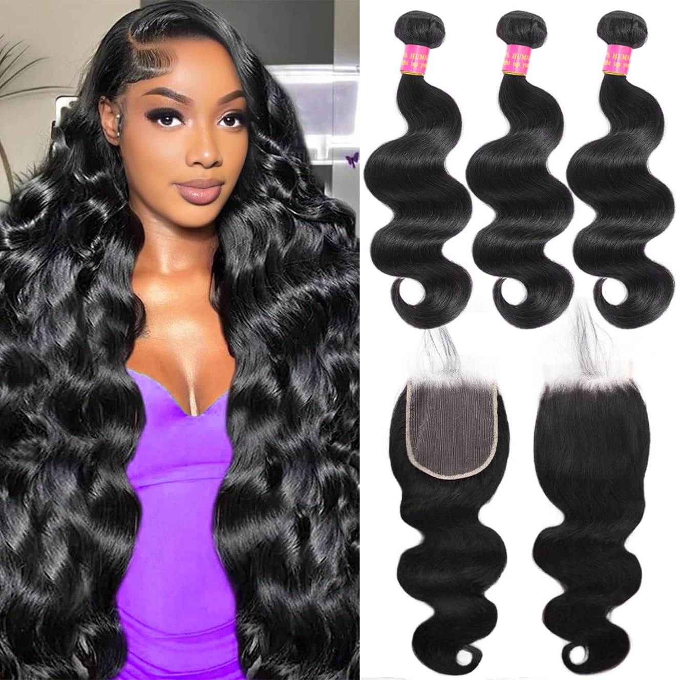 12A Body Wave Human Hair Bundles with Closure for Stunning Styles