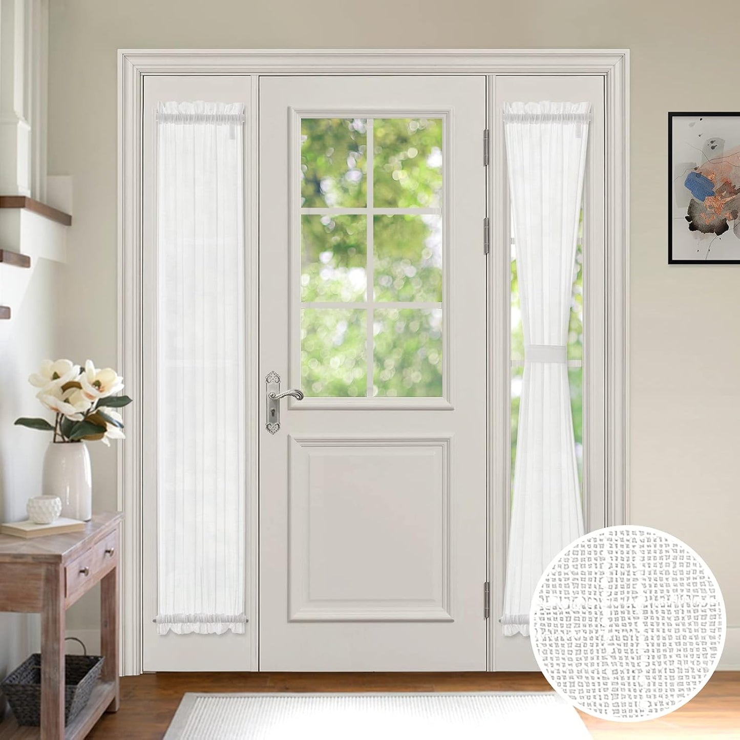 MIULEE 72 Linen Door Curtains Set - Semi-Sheer White
