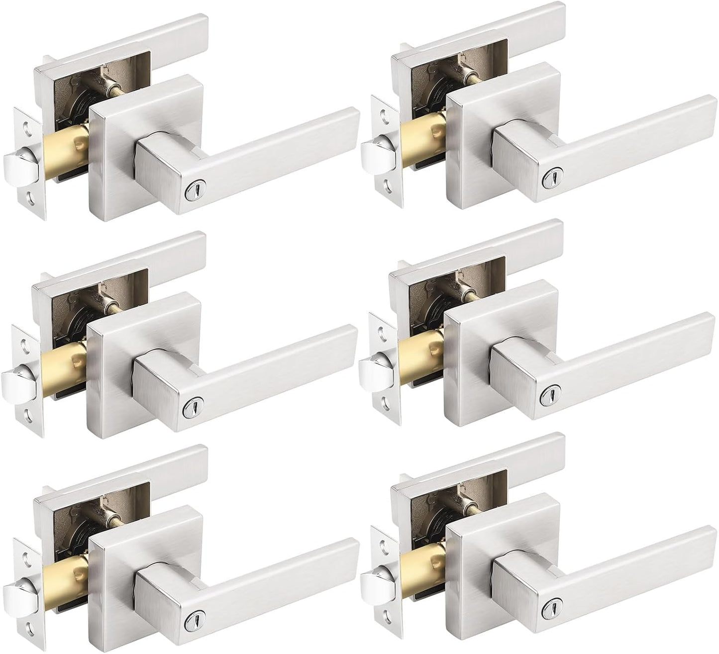 Gobrico Pack of 6 Satin Nickel Square Door Handles for Privacy
