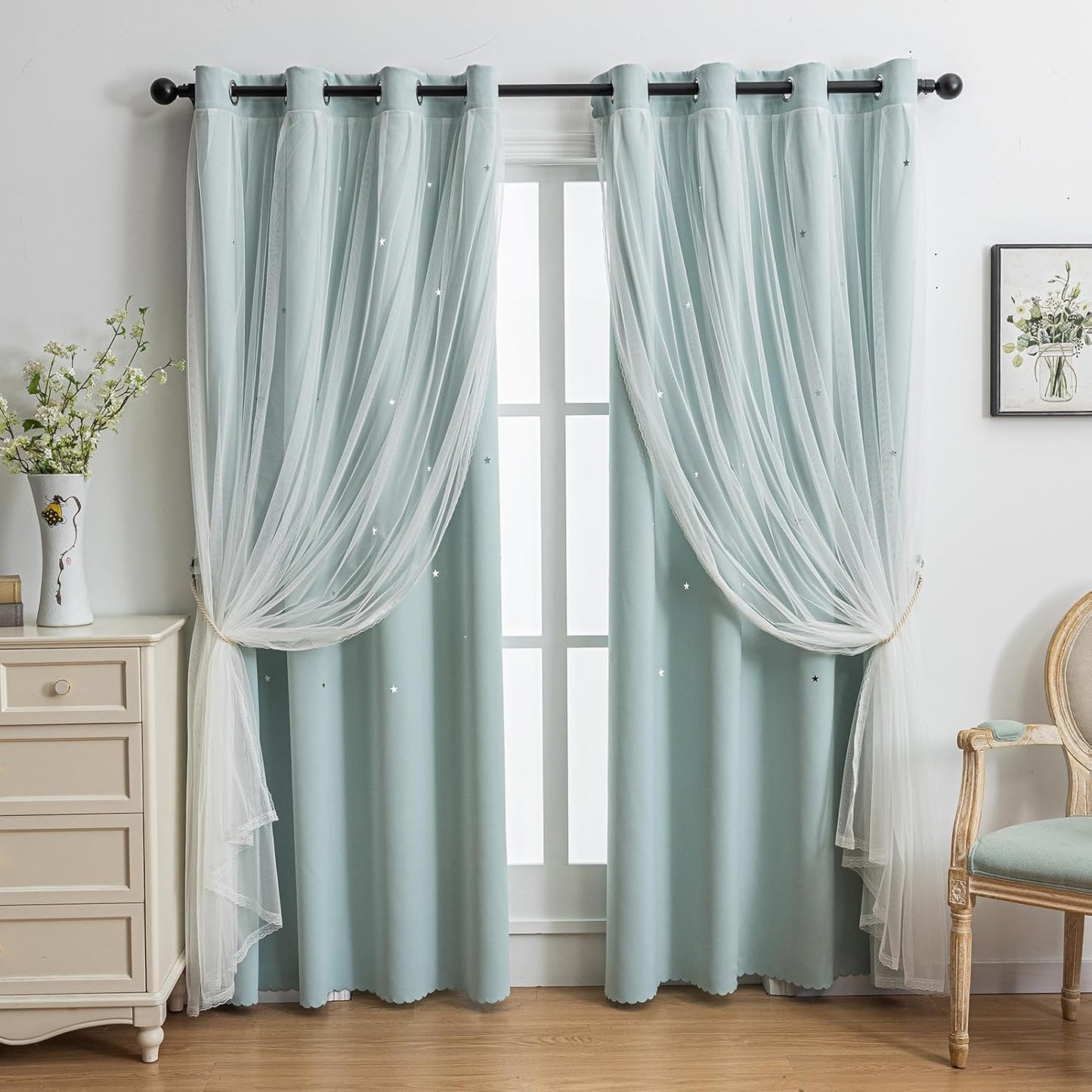 indistar Star Cutout Kids Window Blackout Curtains for Girls