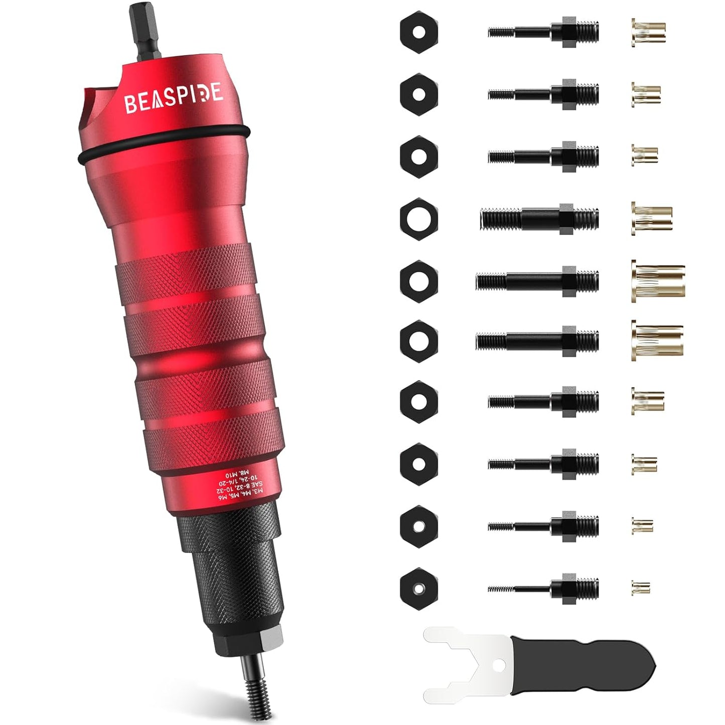 Beaspire Cordless Drill Rivet Nut Tool Kit with 10 Mandrels