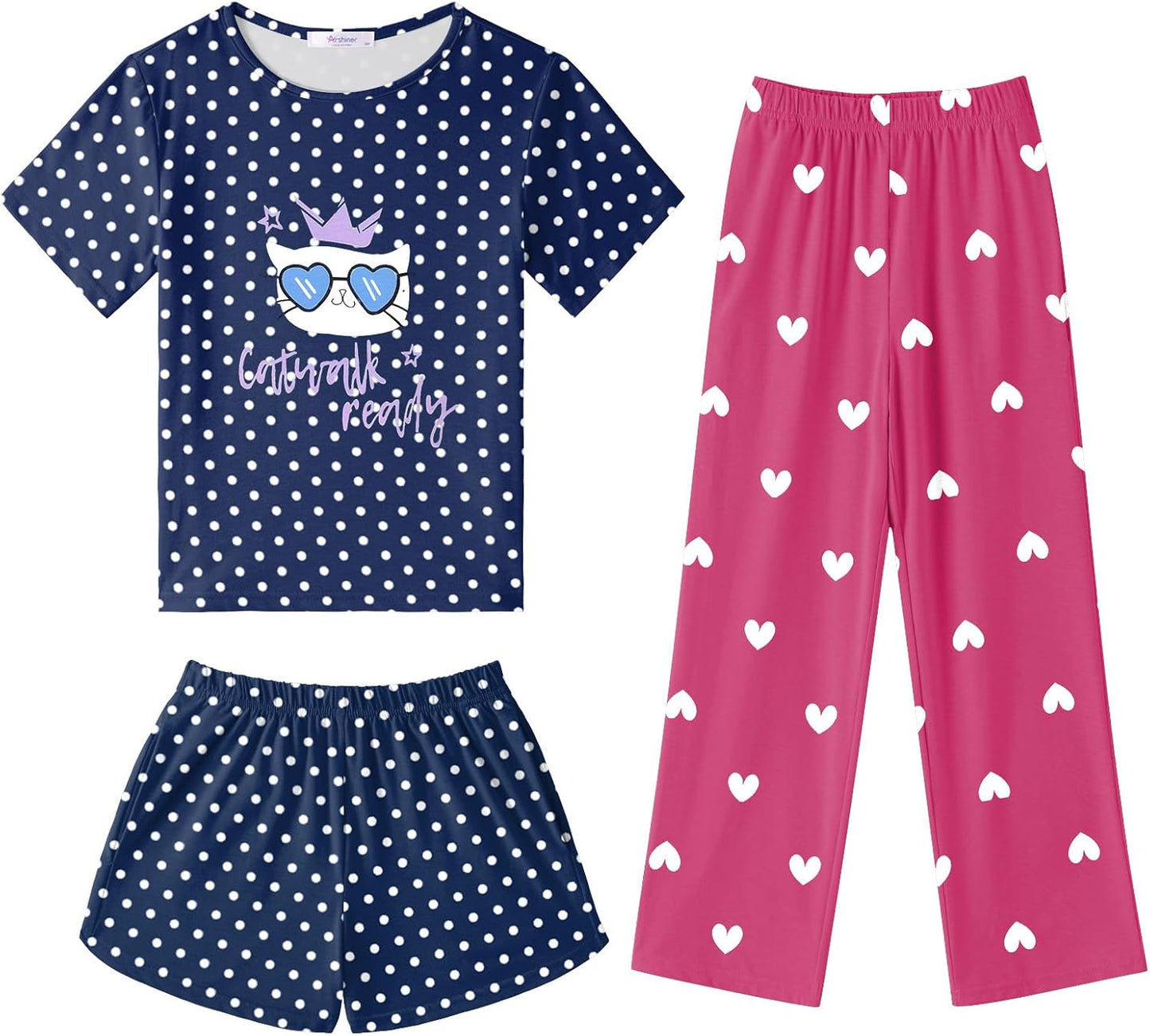 Arshiner Girls Pajama Set 3 Piece Soft Cute Sleepwear Outfits