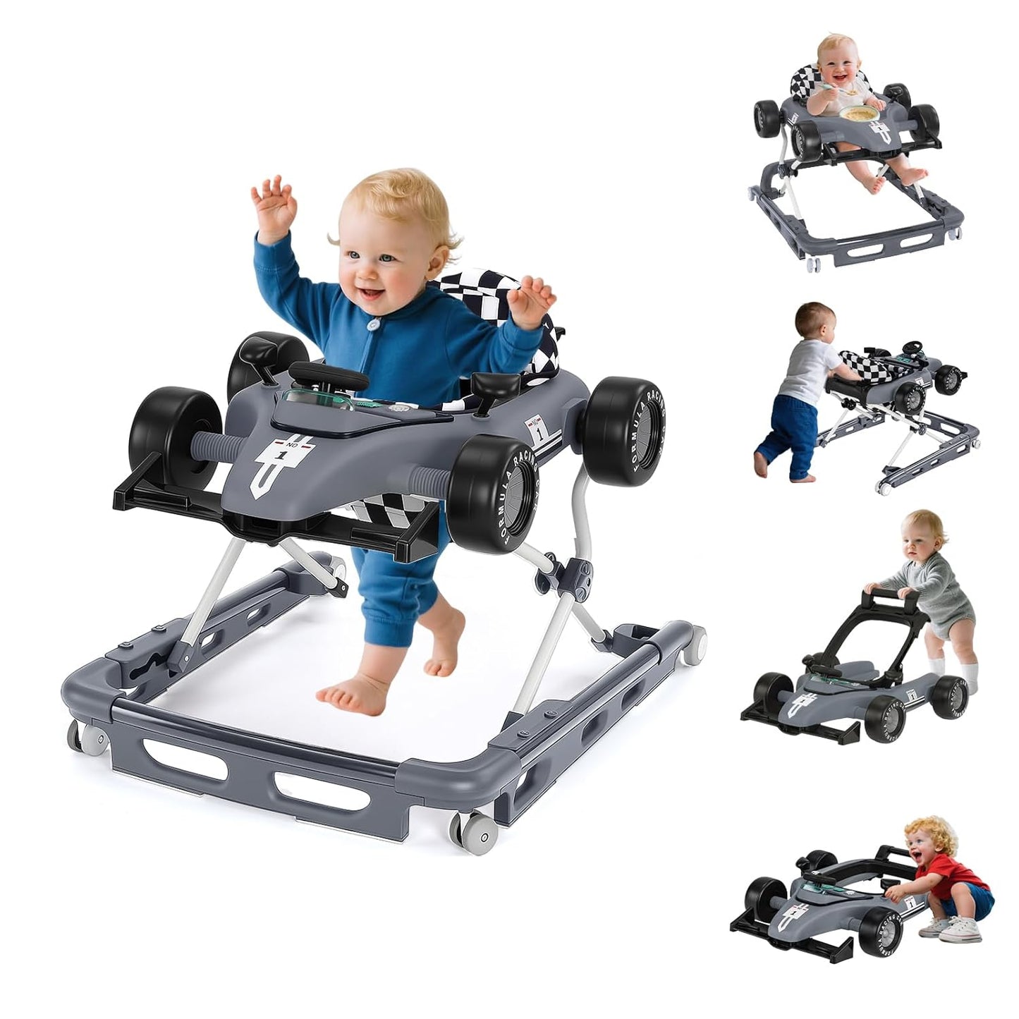 4-in-1 Baby Walker with Wheels for Boys and Girls, Grey