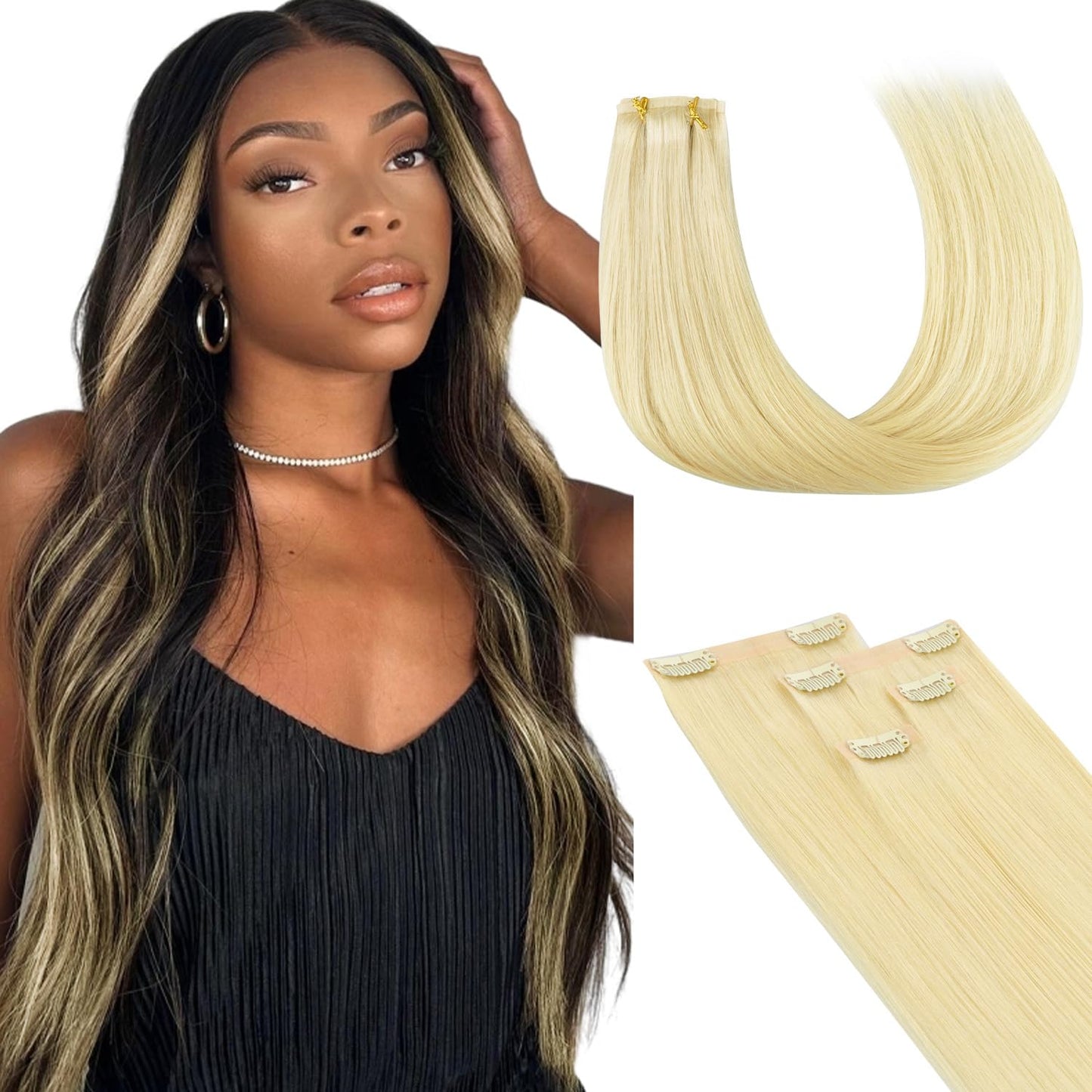 Lashey Clip in Hair Extensions Real Human Hair #613 Blonde 22 in