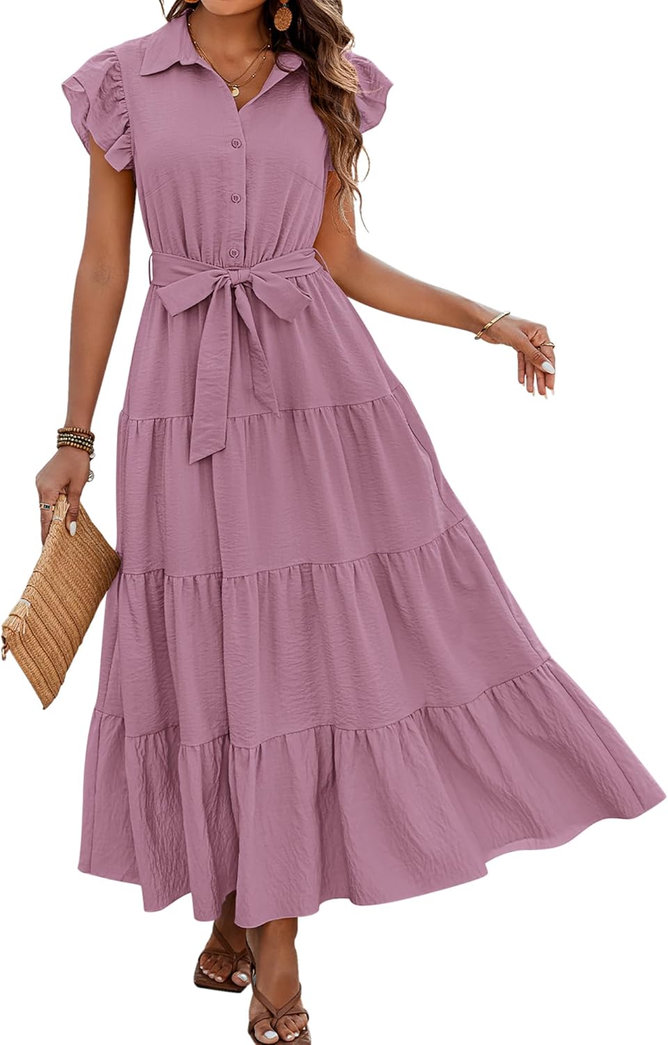 Dowerme Women's Summer Casual Dresses with Ruffle Sleeves