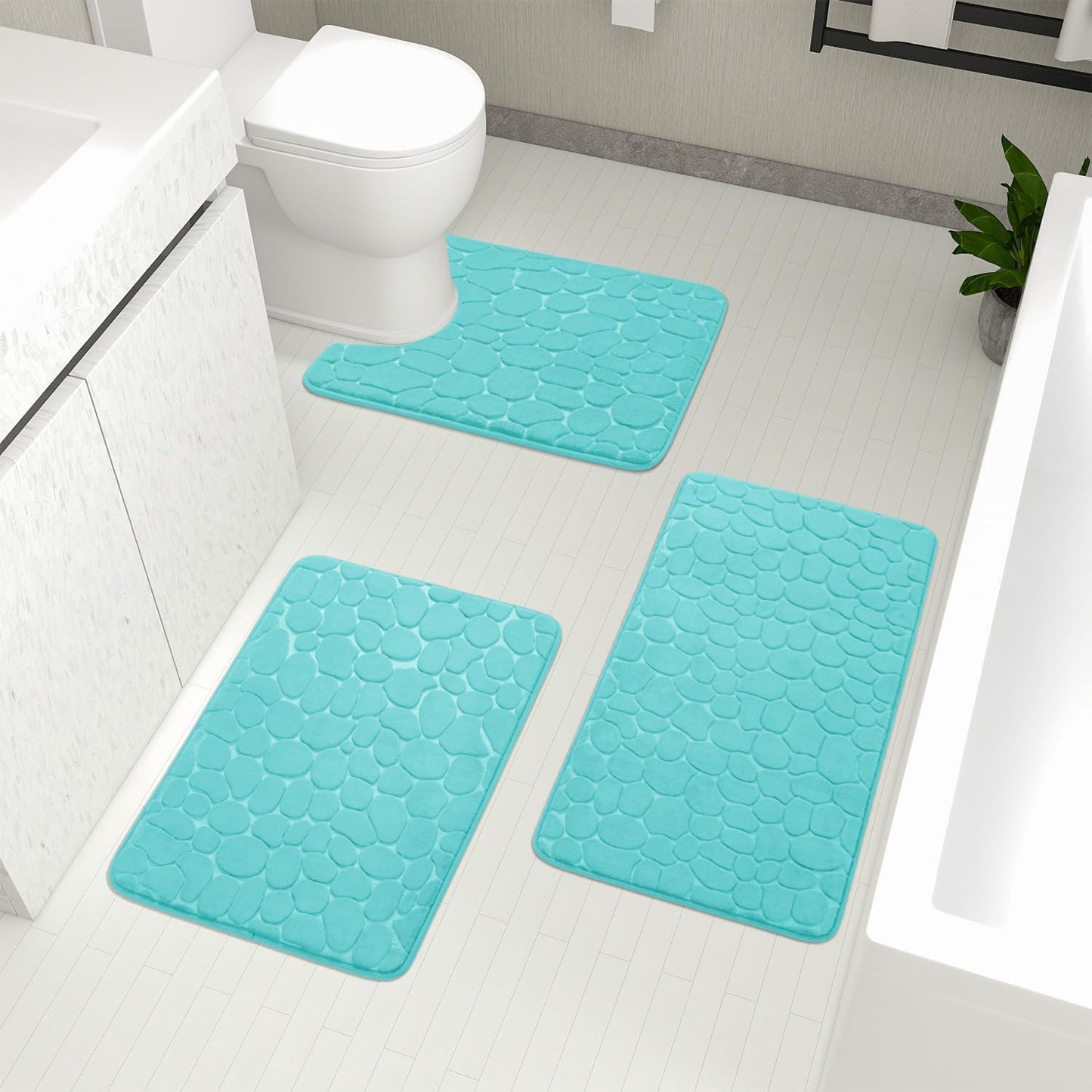 YIHOUSE Bathroom Rugs Set - Soft Memory Foam Bath Mats