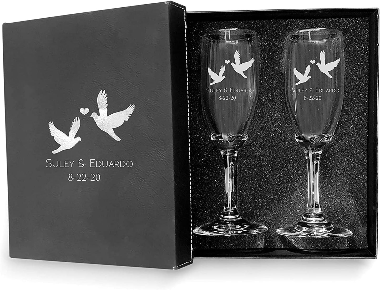Personalized Wedding Toast Champagne Flute Set with Box