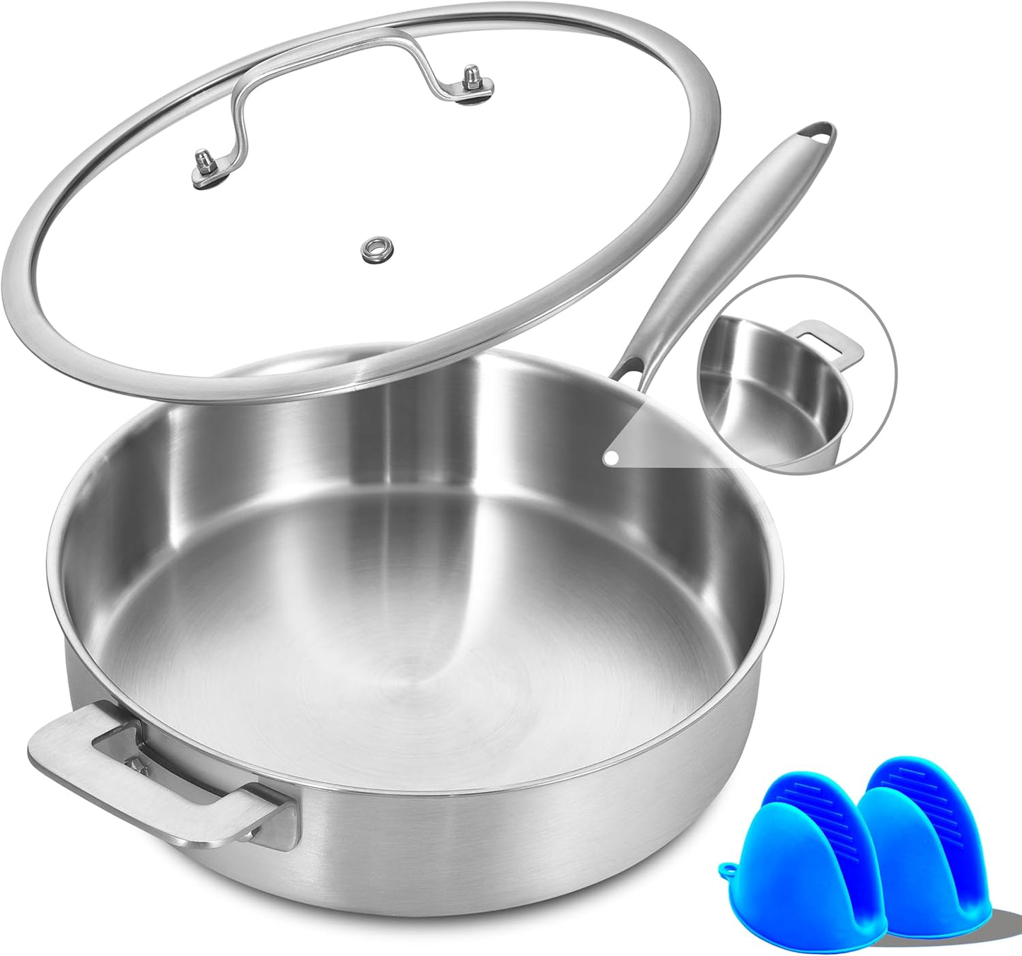 LOLKYITCH 6QT Tri-Ply Stainless Steel Saute Pan with Lid
