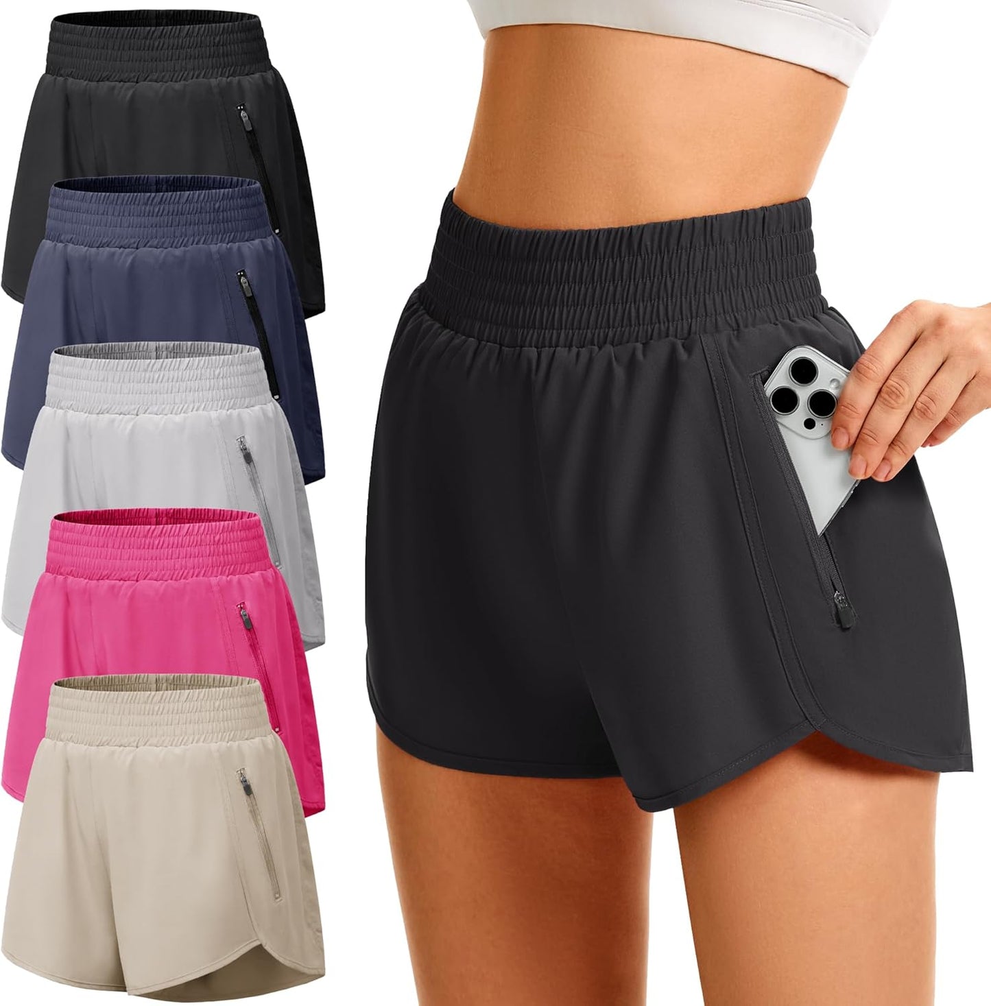 TVKSOM Women's High Waisted Athletic Workout Shorts with Pockets