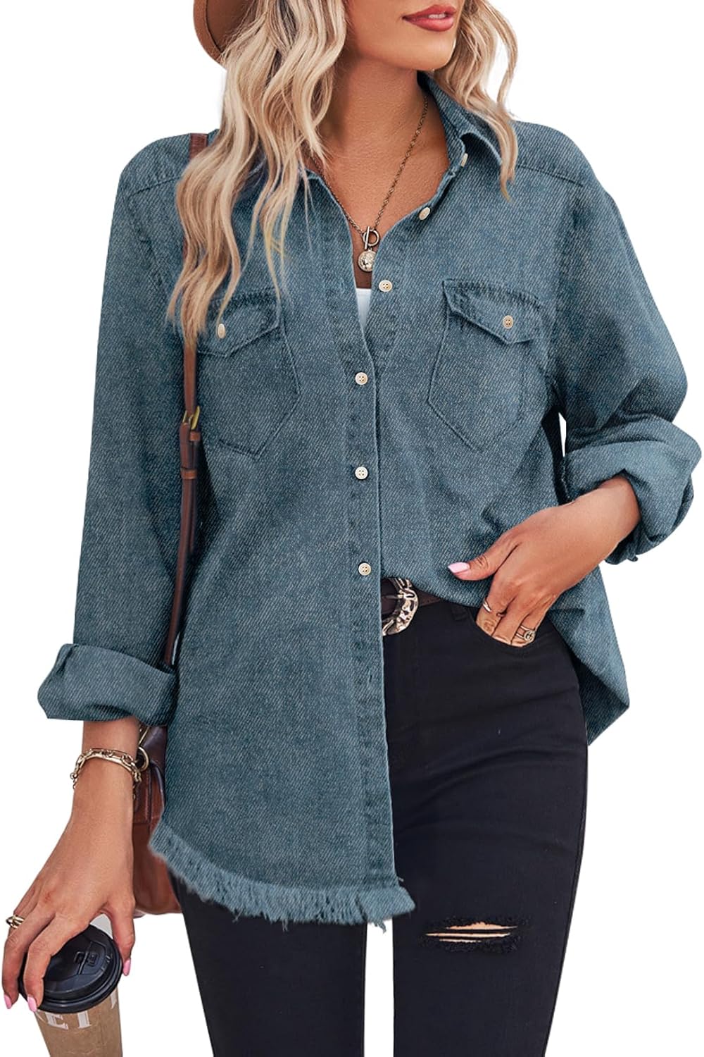 Stylish Denim Shirt for Women: Chambray Button Down Blouse