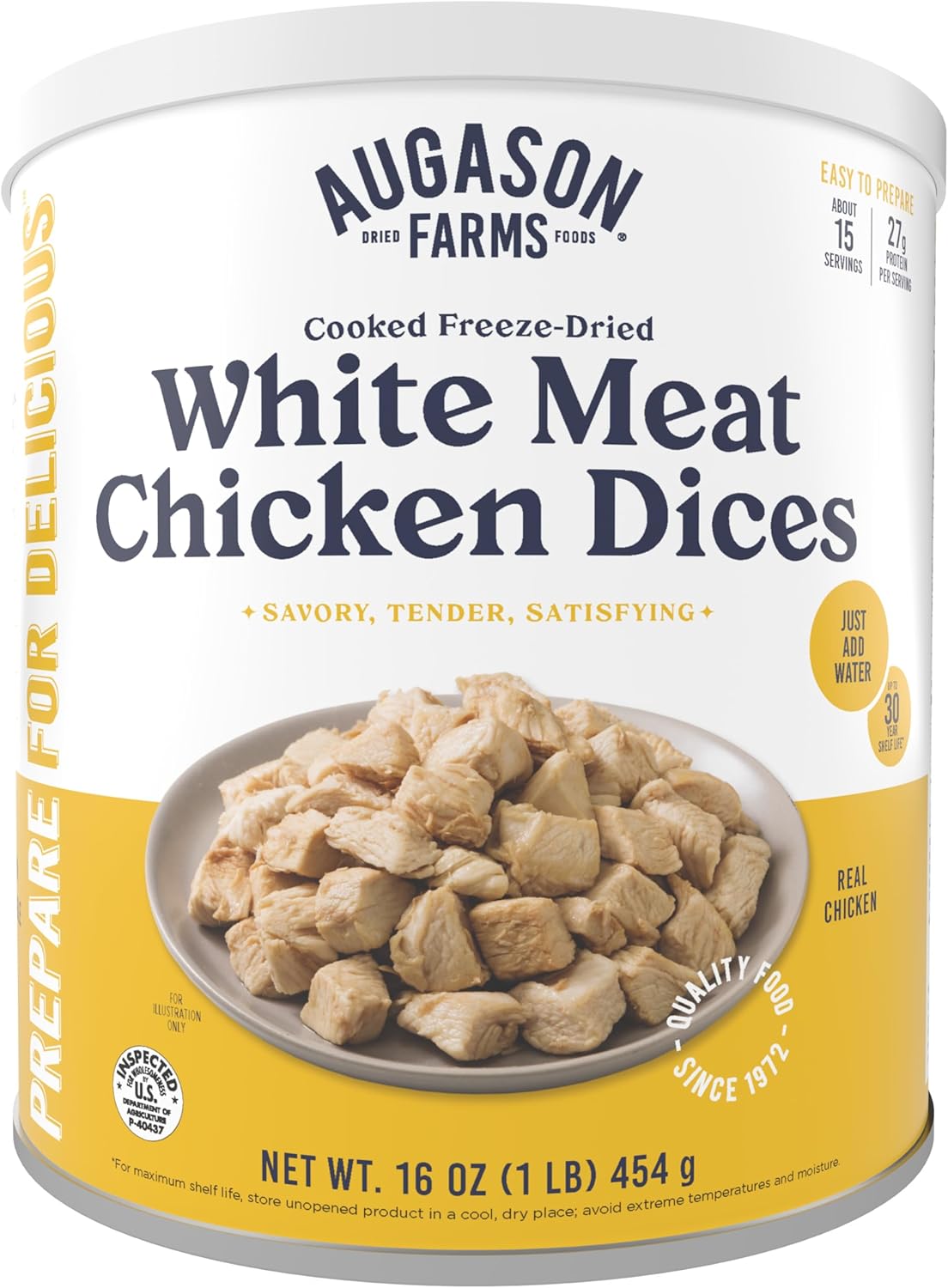 Augason Farms Cooked Freeze Dried White Meat Chicken Dices Can