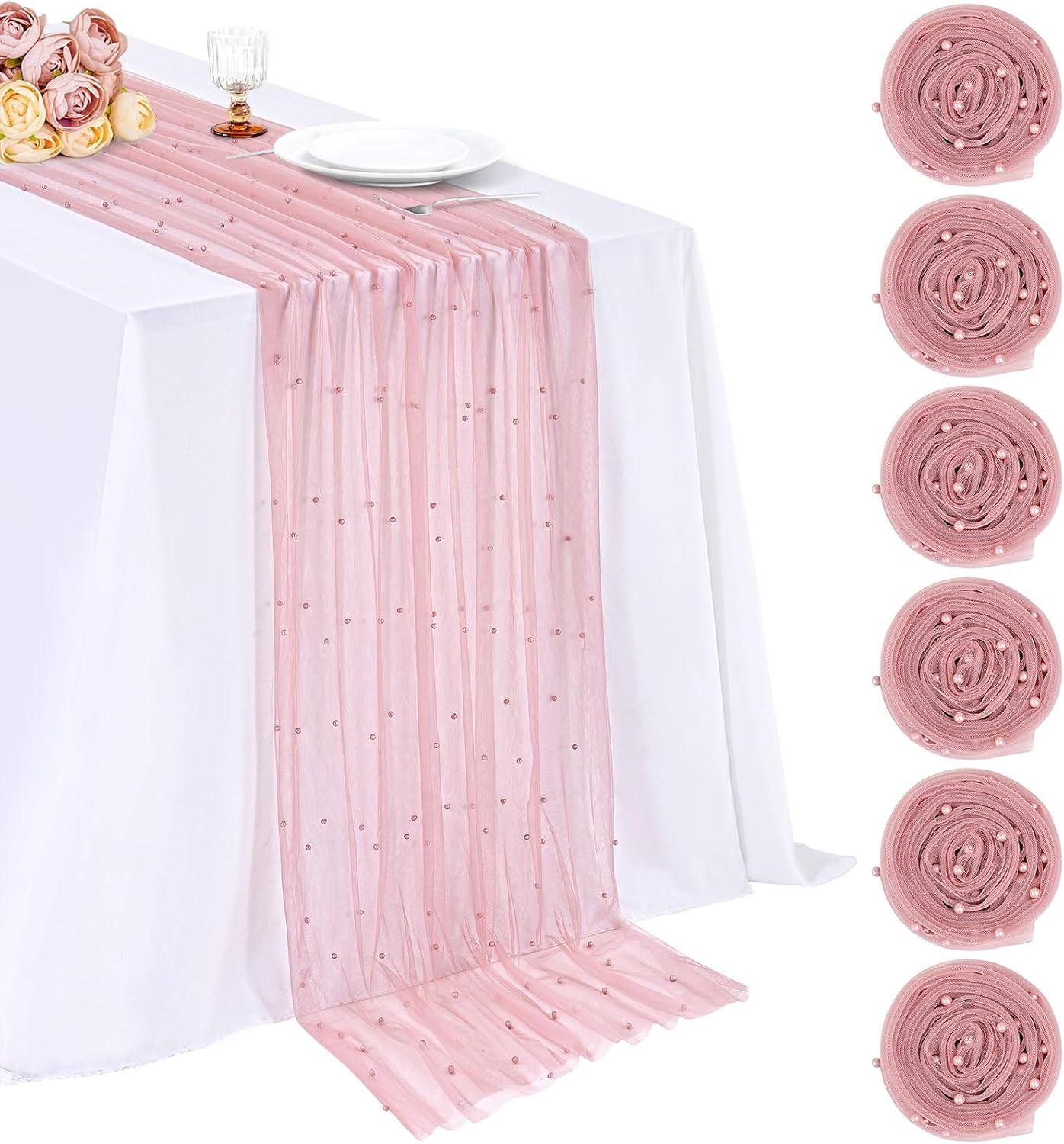 LuoluoHouse Dusty Pink Pearl Table Runner for Elegant Events