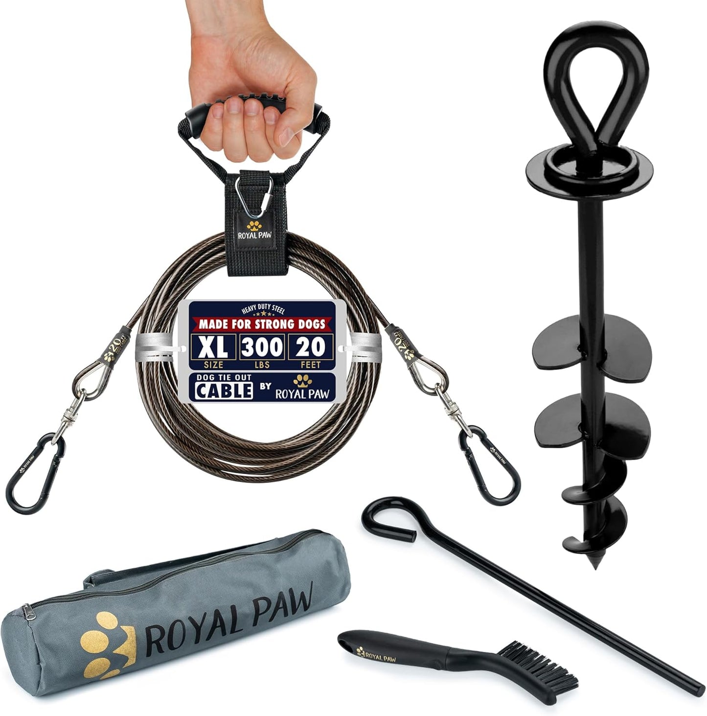 Dog Tie Out Cable and Stake 20ft for Large Dogs Up to 300 lbs