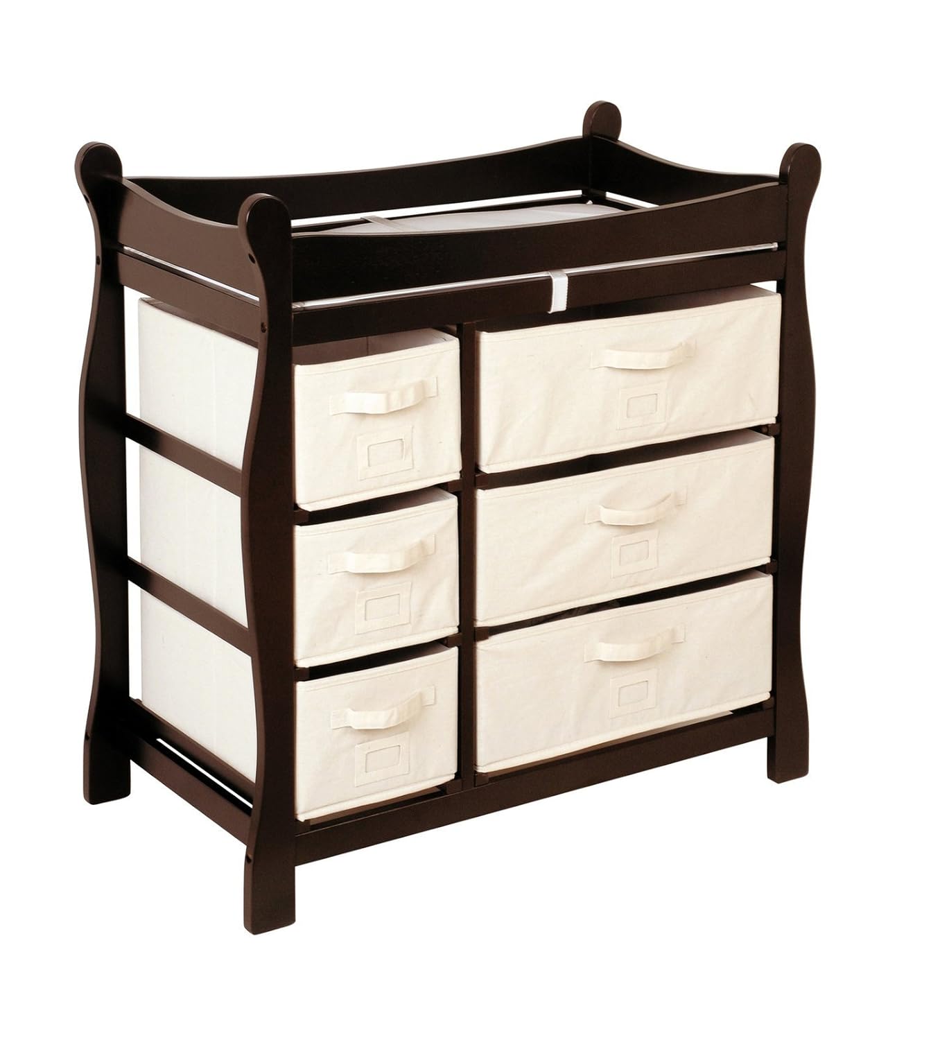 Sleigh Style Baby Changing Table with 6 Baskets - Espresso Finish