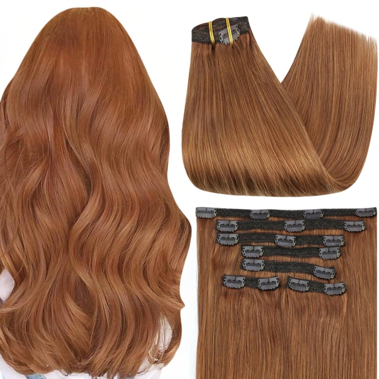 Full Shine 24 Inch Copper Brown Clip in Hair Extensions for Women