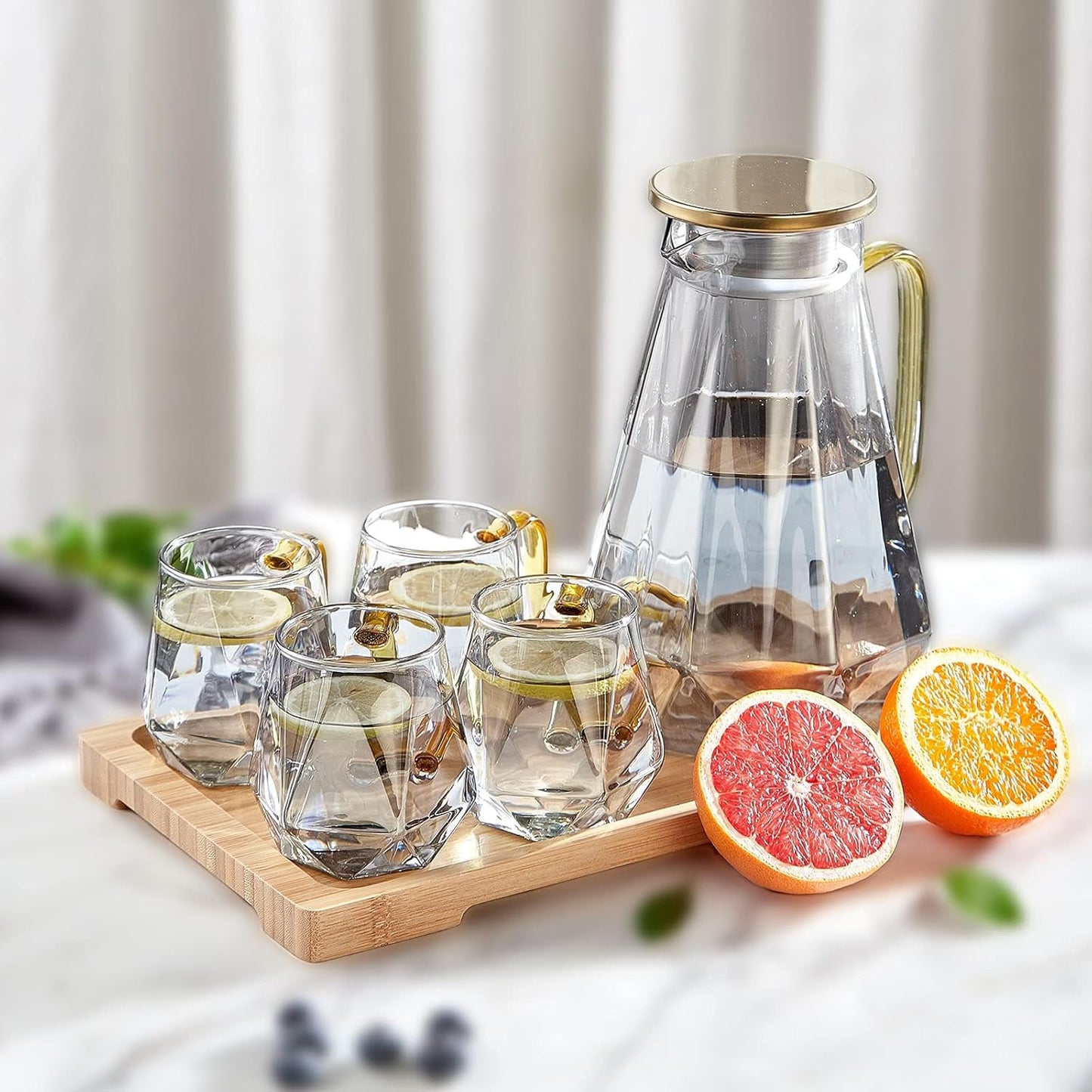 DUJUST Black Diamond Glass Pitcher Set for Modern Beverages