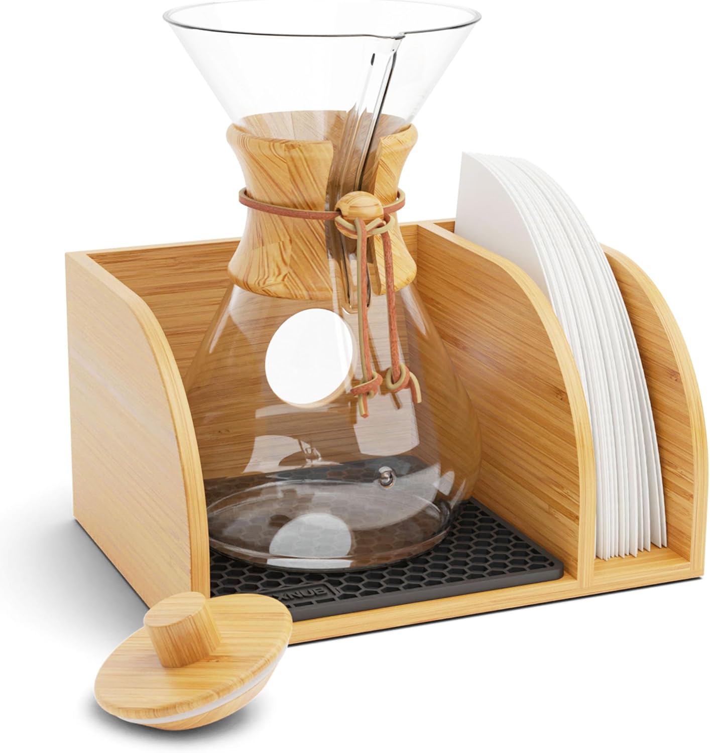 HEXNUB Pour Over Coffee Maker Caddy with Bamboo Stand and Lid