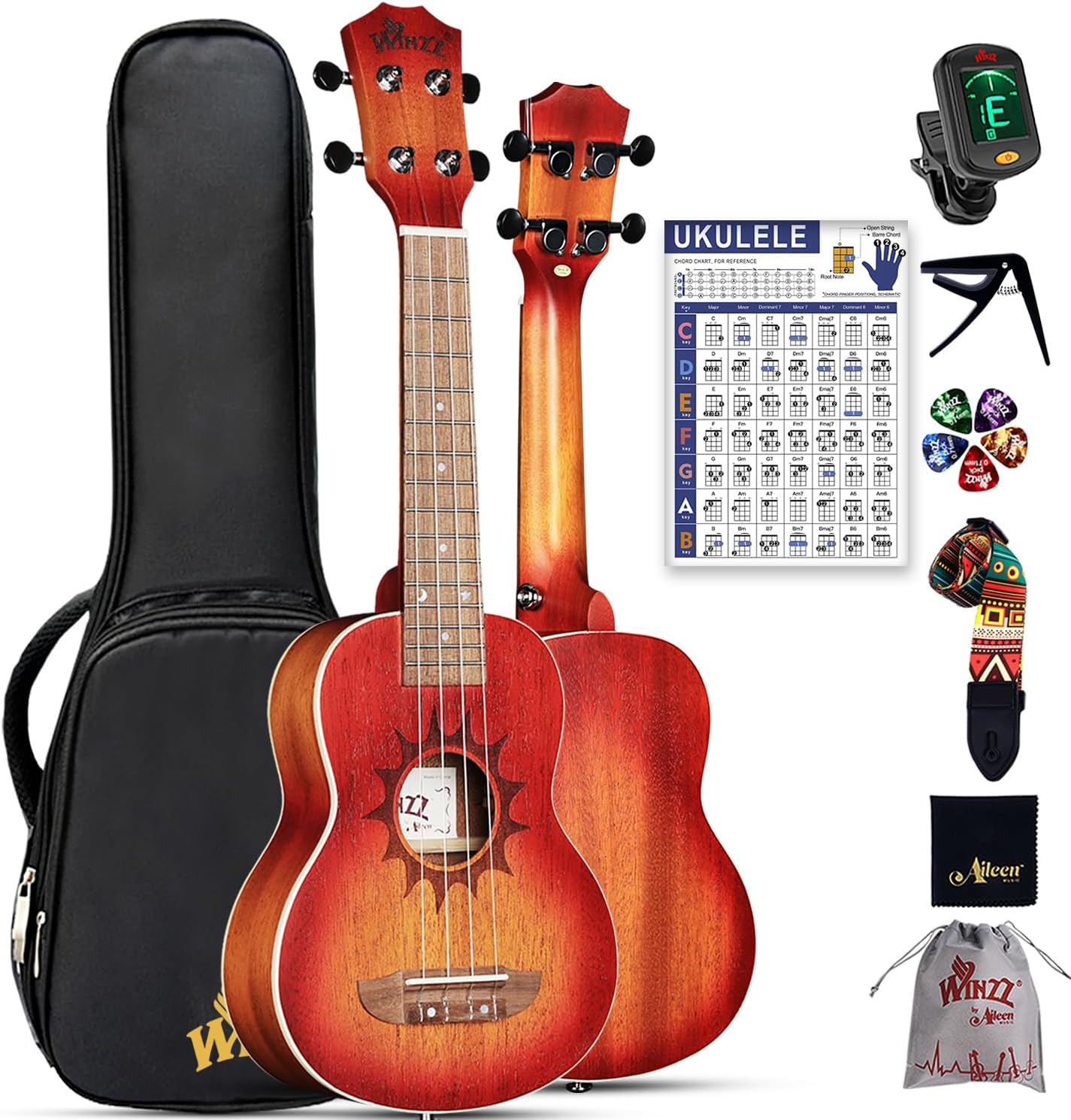 Winzz Soprano Ukulele for Kids and Adults, 21 Inch Starter Kit