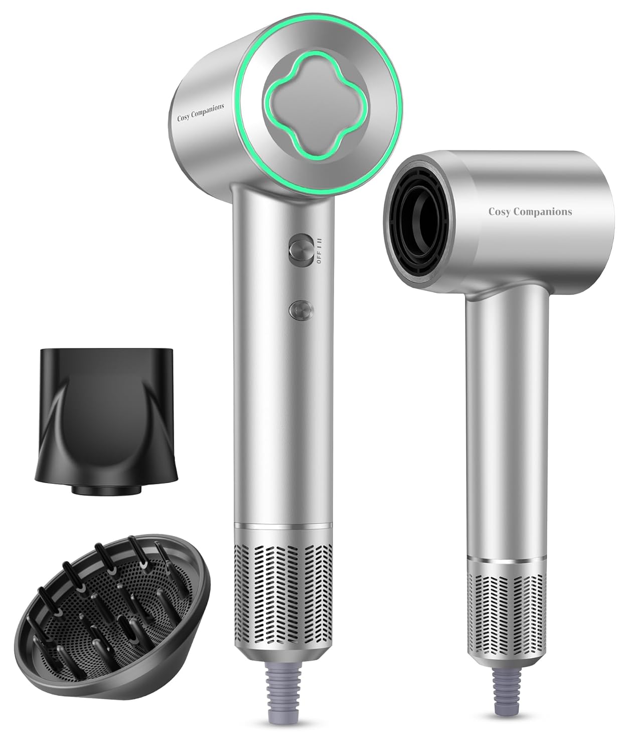 Fast Drying Hair Dryer - Low Noise, Ionic, Thermo-Control, Diffuser, Nozzle