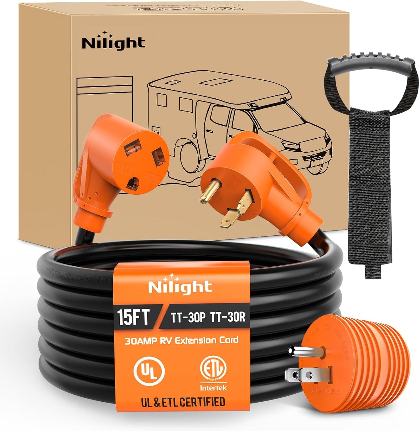 Nilight 15FT 30 Amp RV Extension Cord with Adapter for Generators