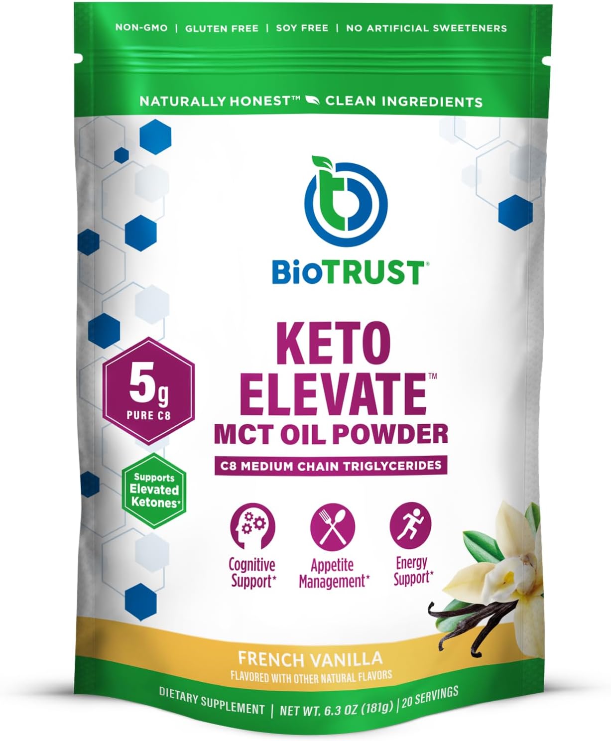 BioTrust Keto Elevate C8 MCT Oil Powder for Clean Energy
