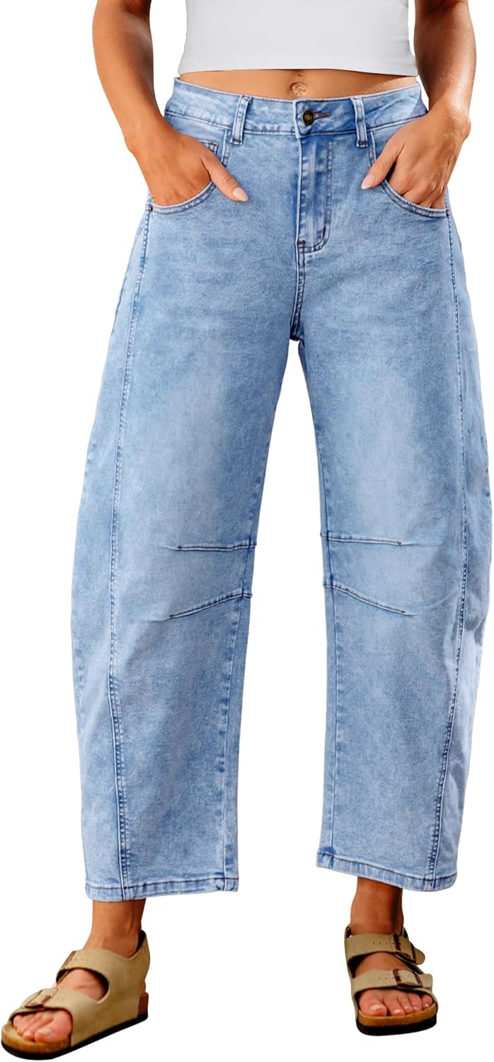 Trendy High Waisted Distressed Barrel Jeans for Women