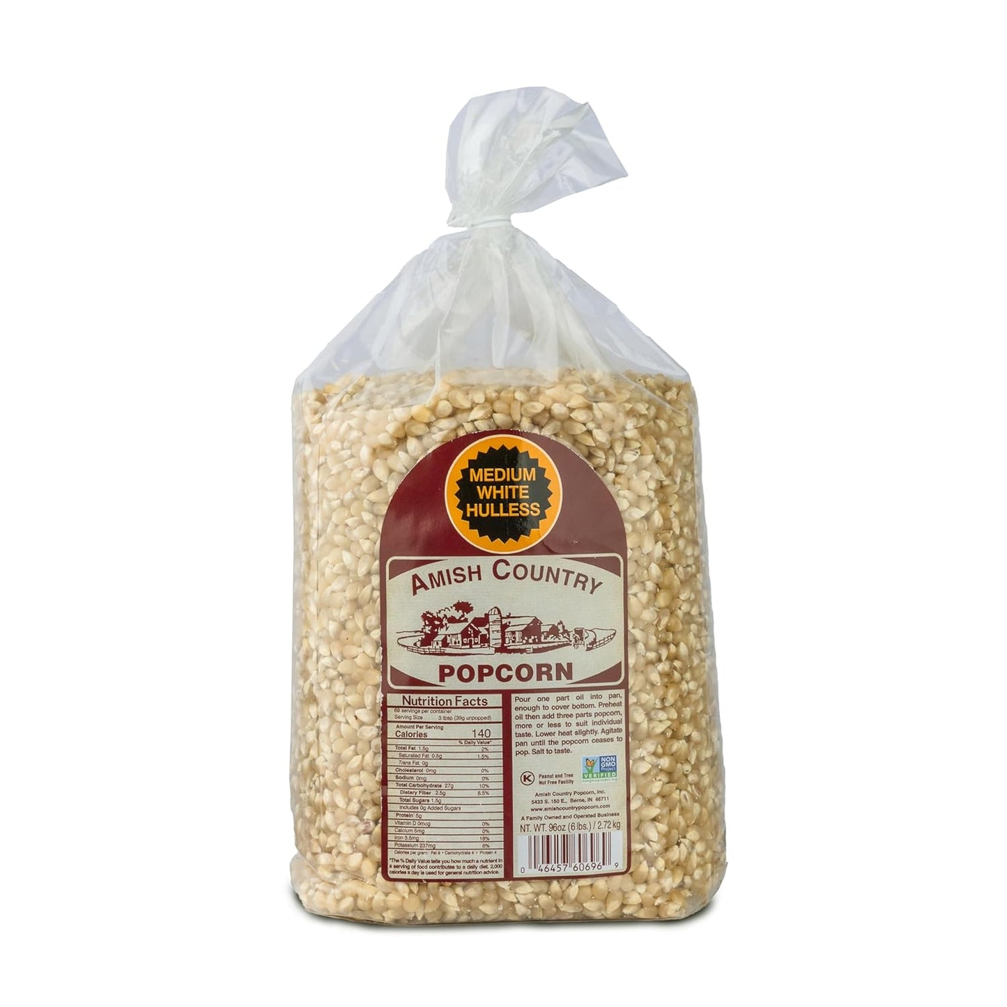 6 lb Non-GMO Medium White Popcorn - Amish Country