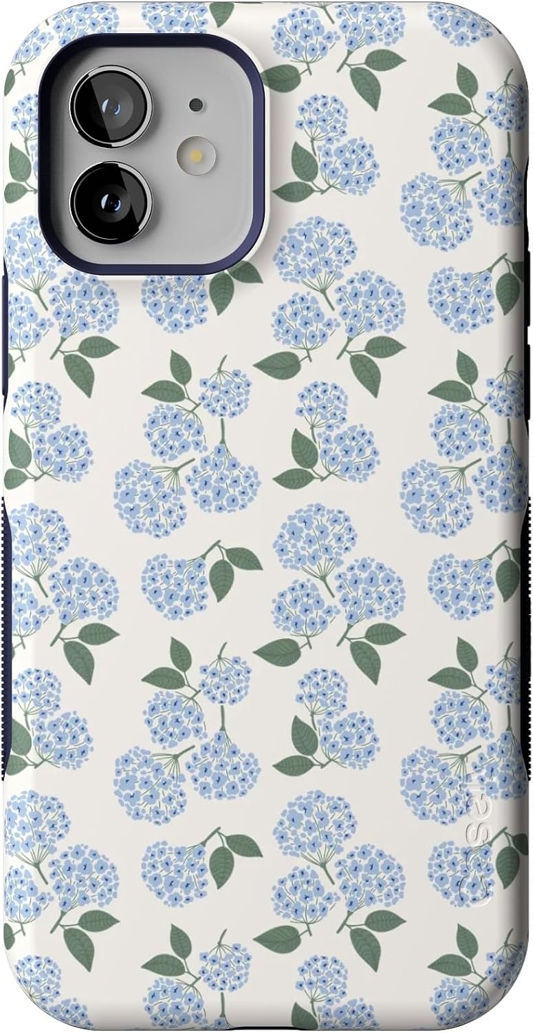 Bold Protective iPhone 12 Pro Case with Blue Hydrangea Design