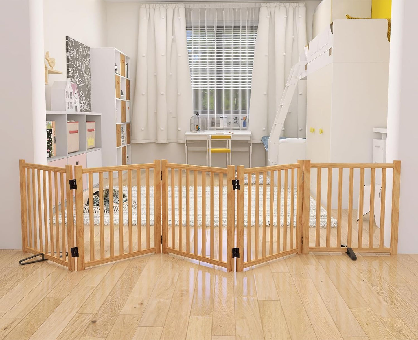 YOCAN Wooden Freestanding Dog Gates for Indoor Use and Safety