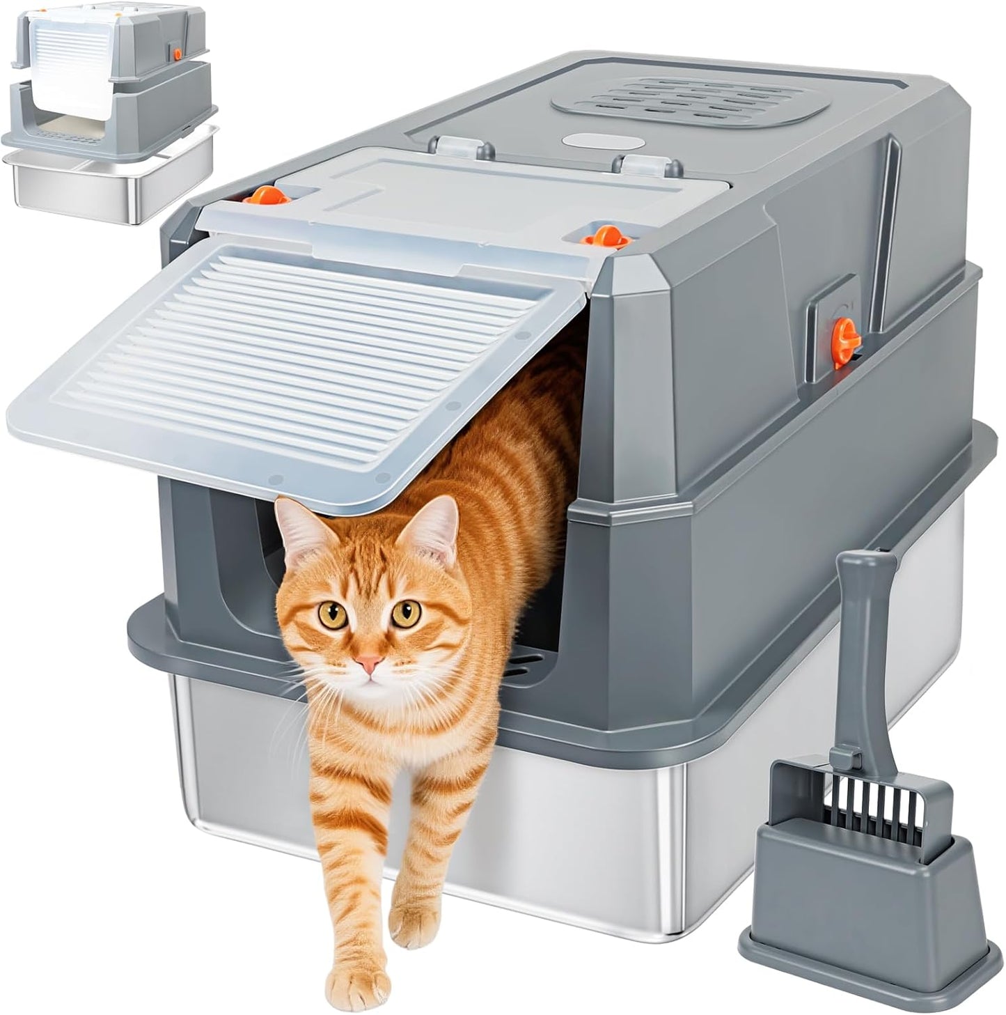 SZEE Stainless Steel Litter Box with Odor Control and Design