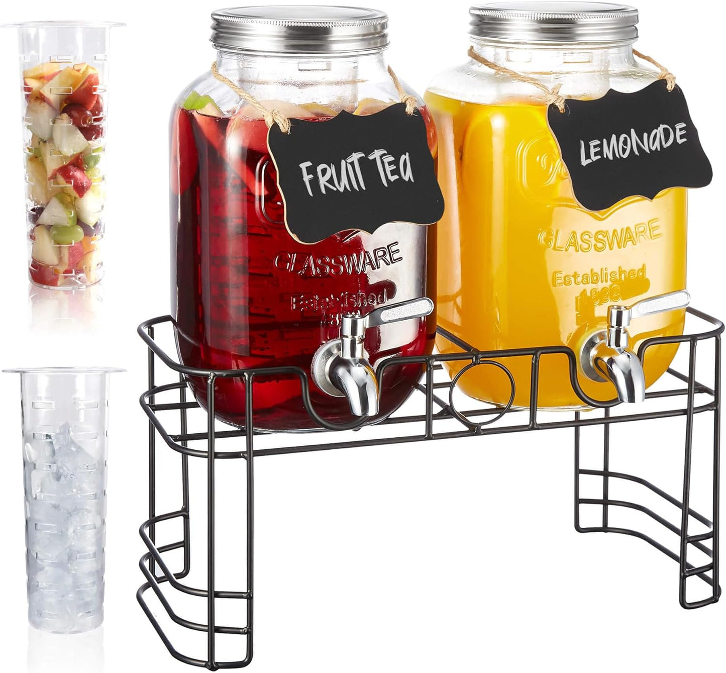 1 Gallon Glass Drink Dispensers with Stand for Parties and BBQ