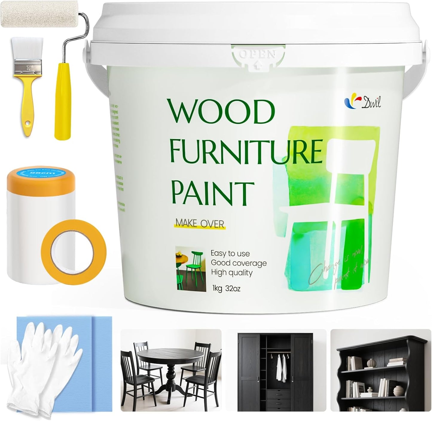 DWIL Wood Furniture Paint 32oz - Matte Black for Easy DIY