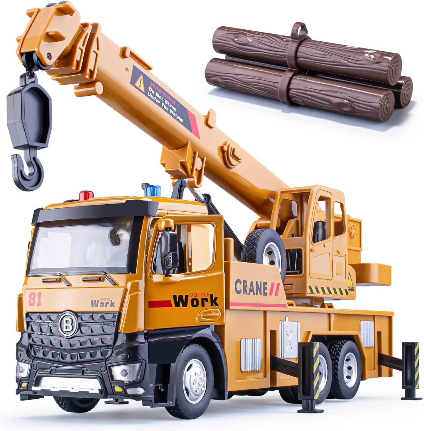 Friction Powered Crane Truck Toy with Lights and Sounds for Kids