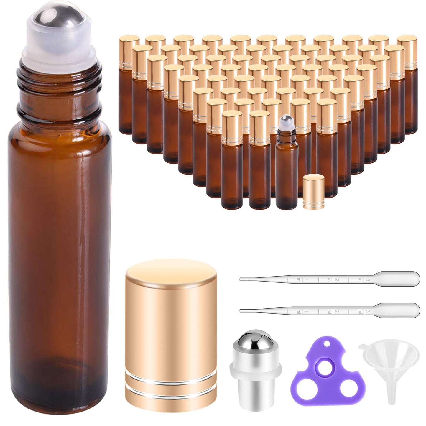 Essential Oil Roller Bottles - 60 Pack Refillable Amber Glass