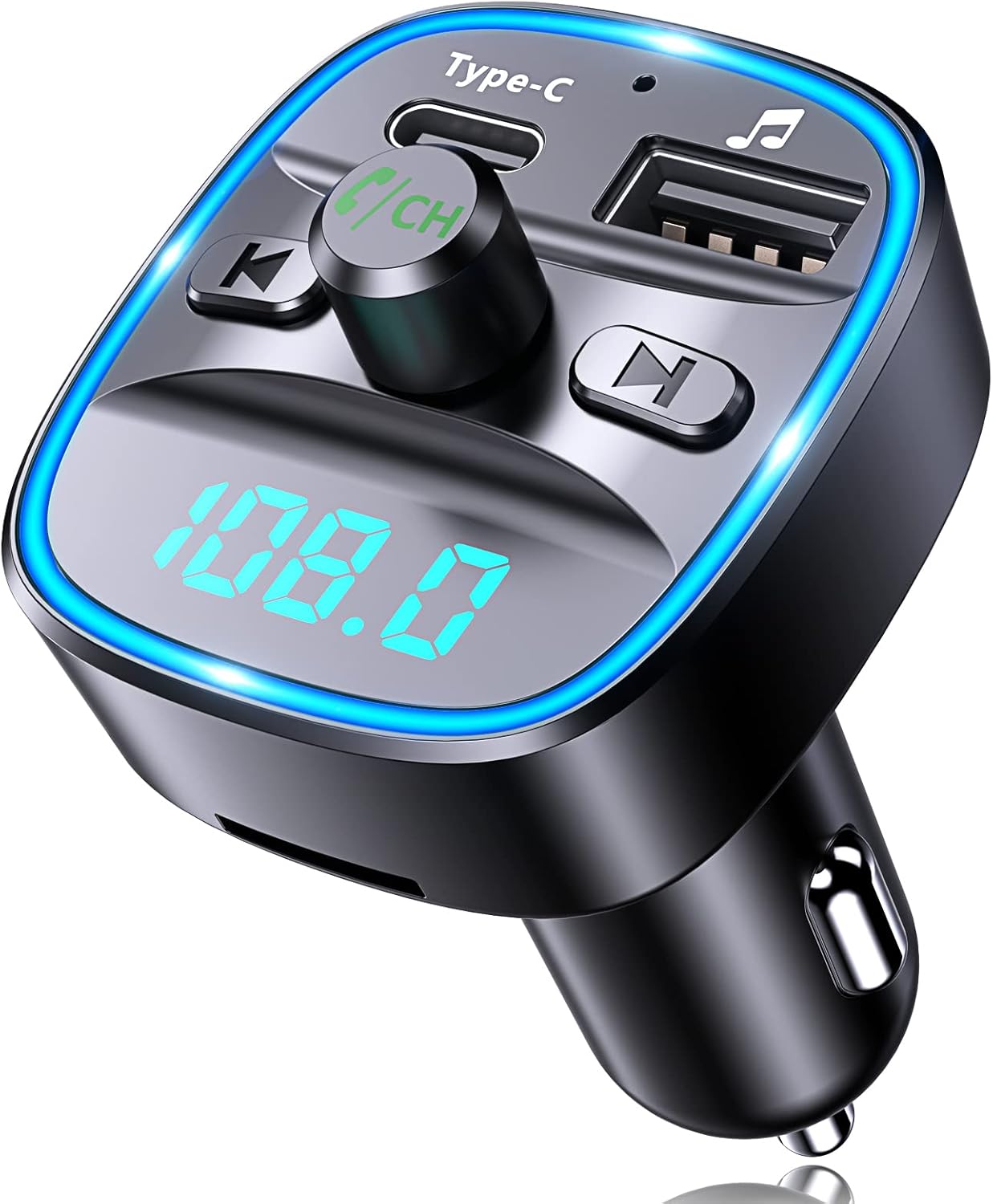 RIWUSI Bluetooth V5.0 Car FM Transmitter: Quick Charge & Hands-Free Calling